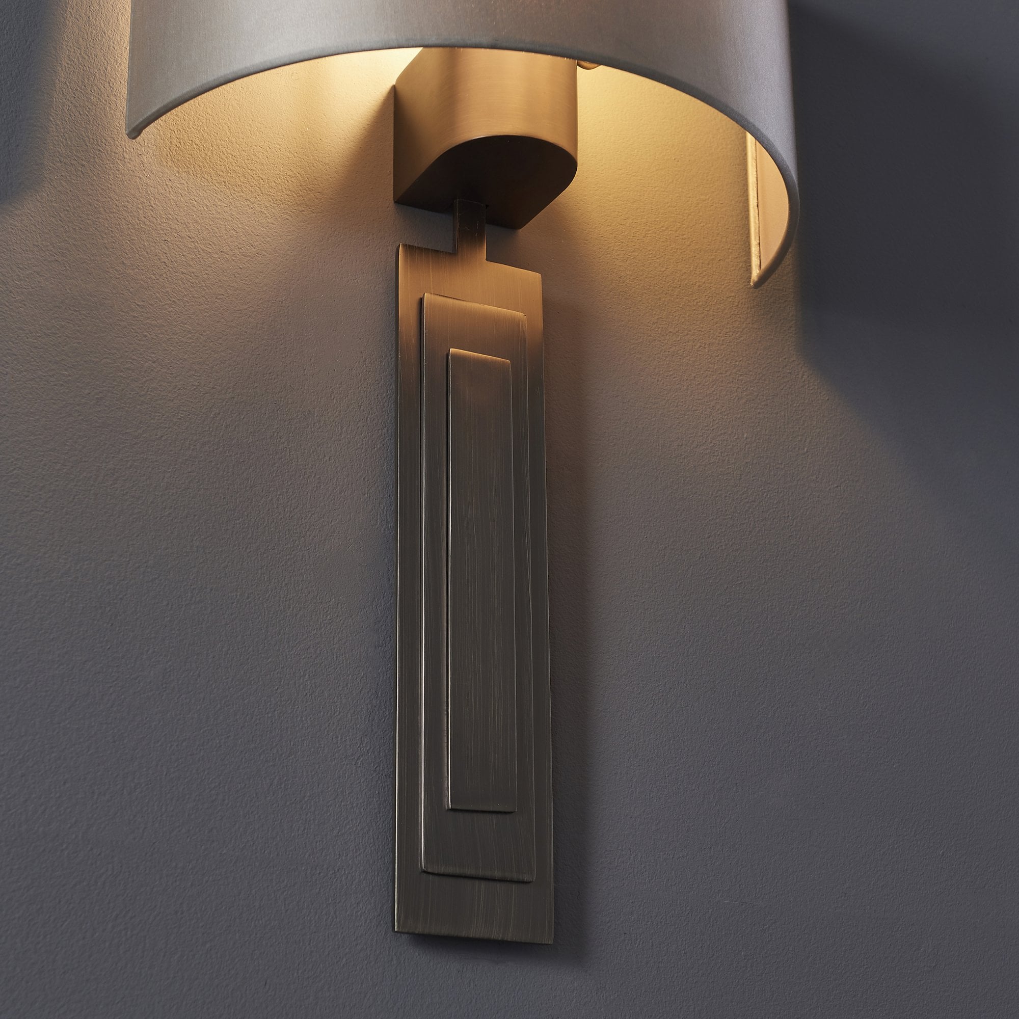 Utopia Art Deco Wall Light - Brushed Bronze And Mink Shade