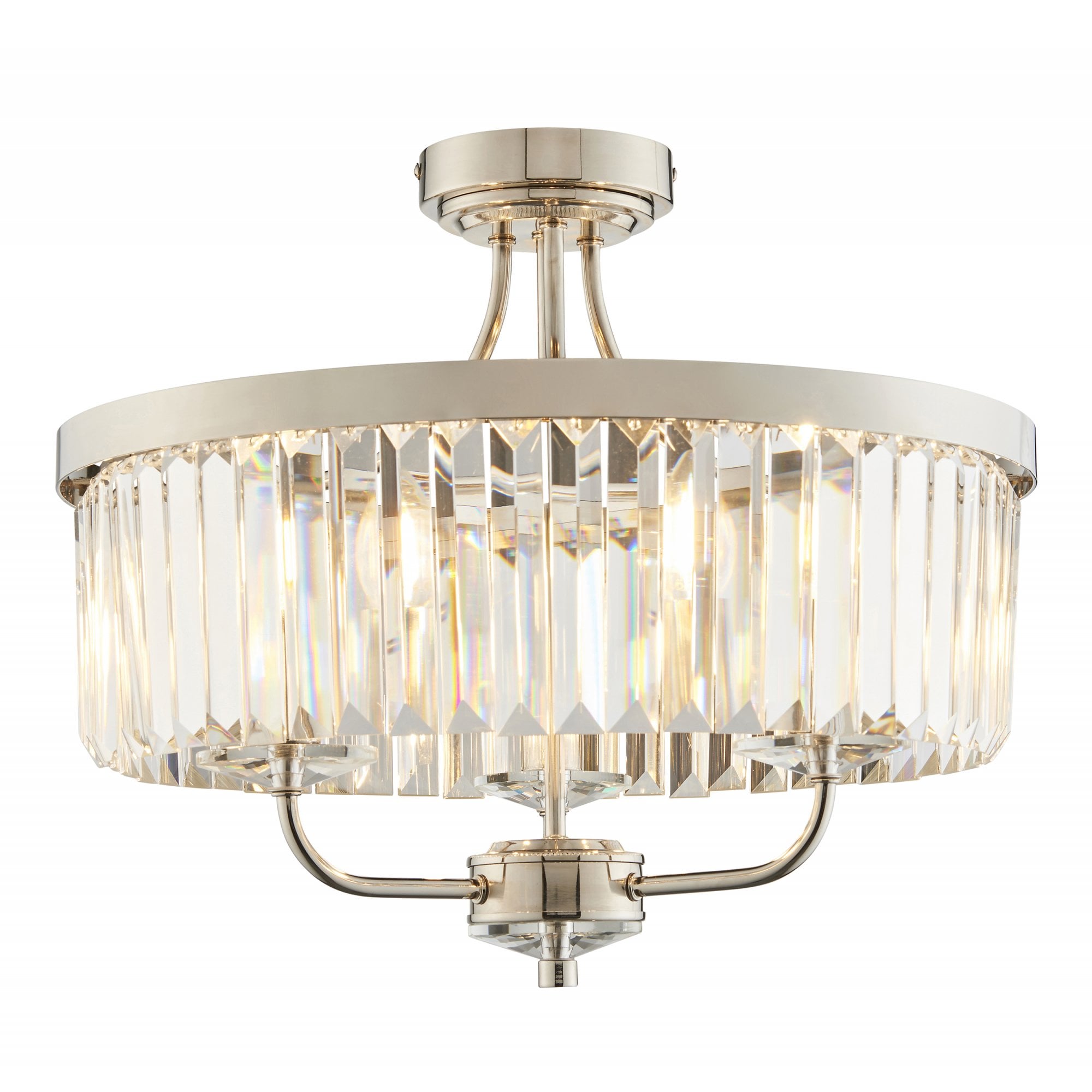 Utopia Martini 3 Light Semi Flush Fitting - Bright Nickel And Clear Glass - 45cm Diameter