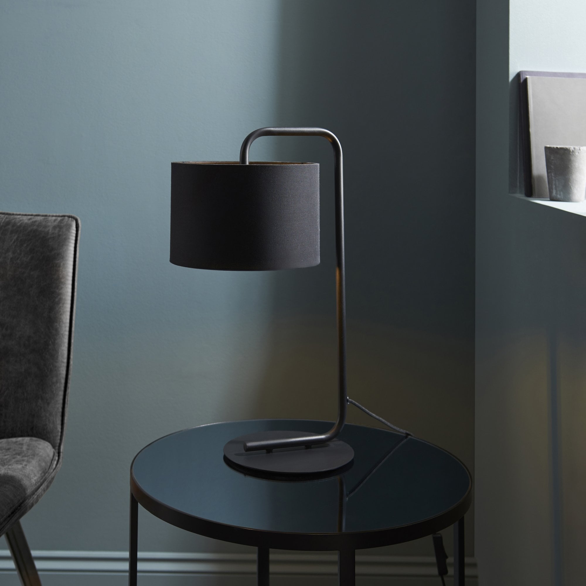 Endon The Modern Table Lamp - Satin Black With Black Shade
