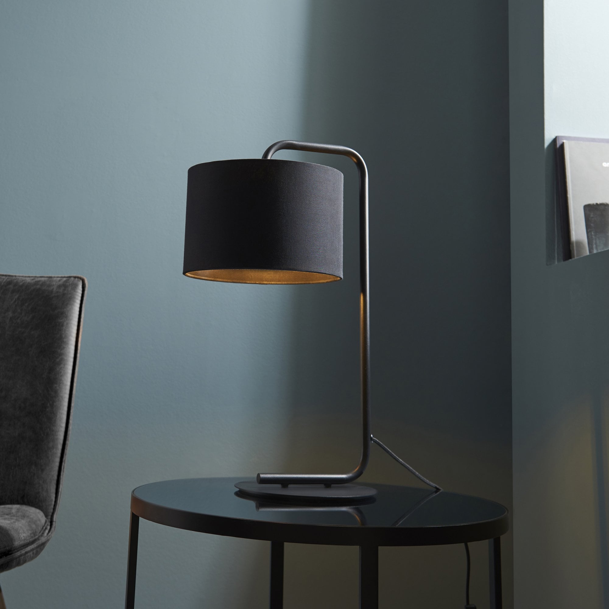 Endon The Modern Table Lamp - Satin Black With Black Shade