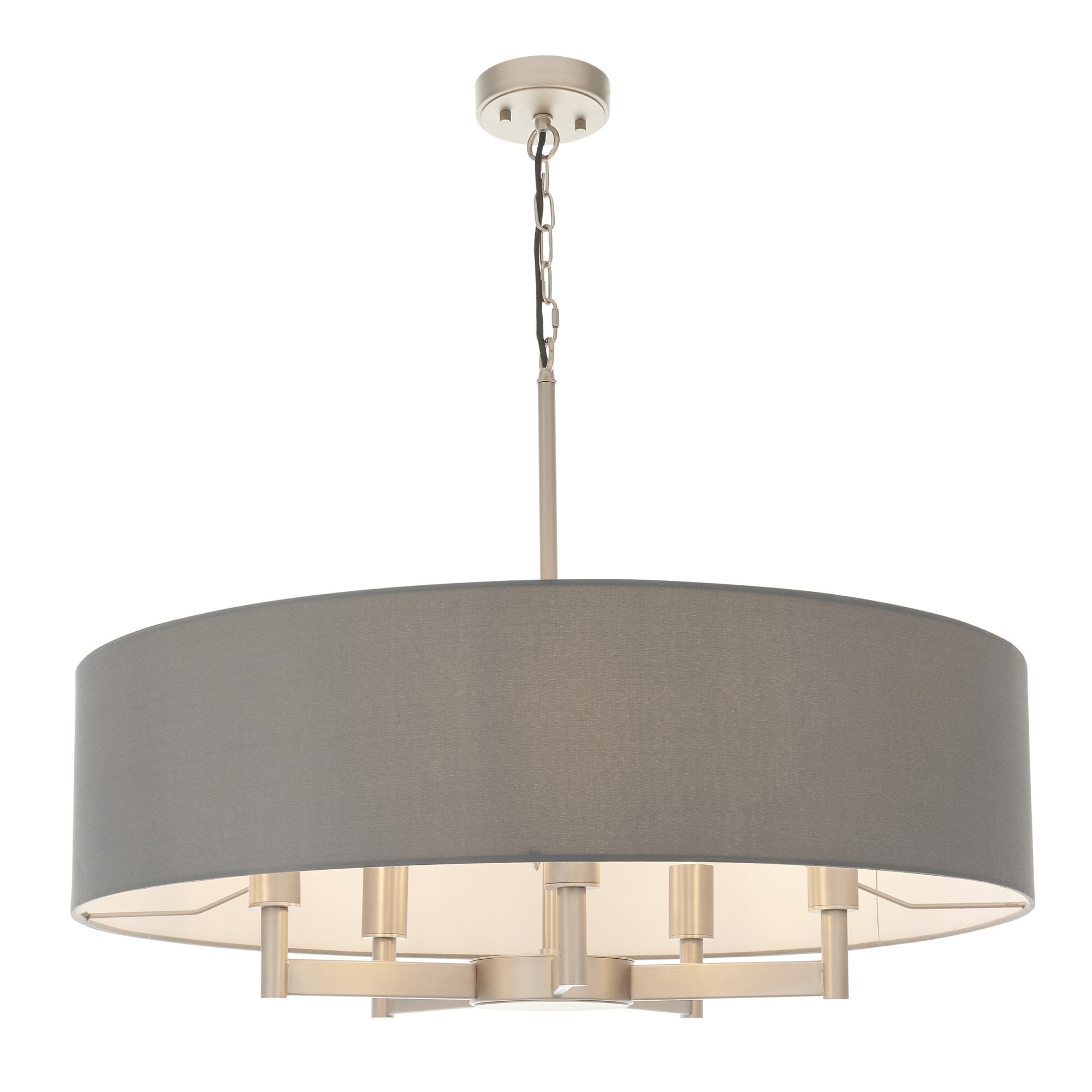 Endon Grande 5 Light Pendant Chandelier - Matt Nickel And Grey Shade - 80cm Diameter