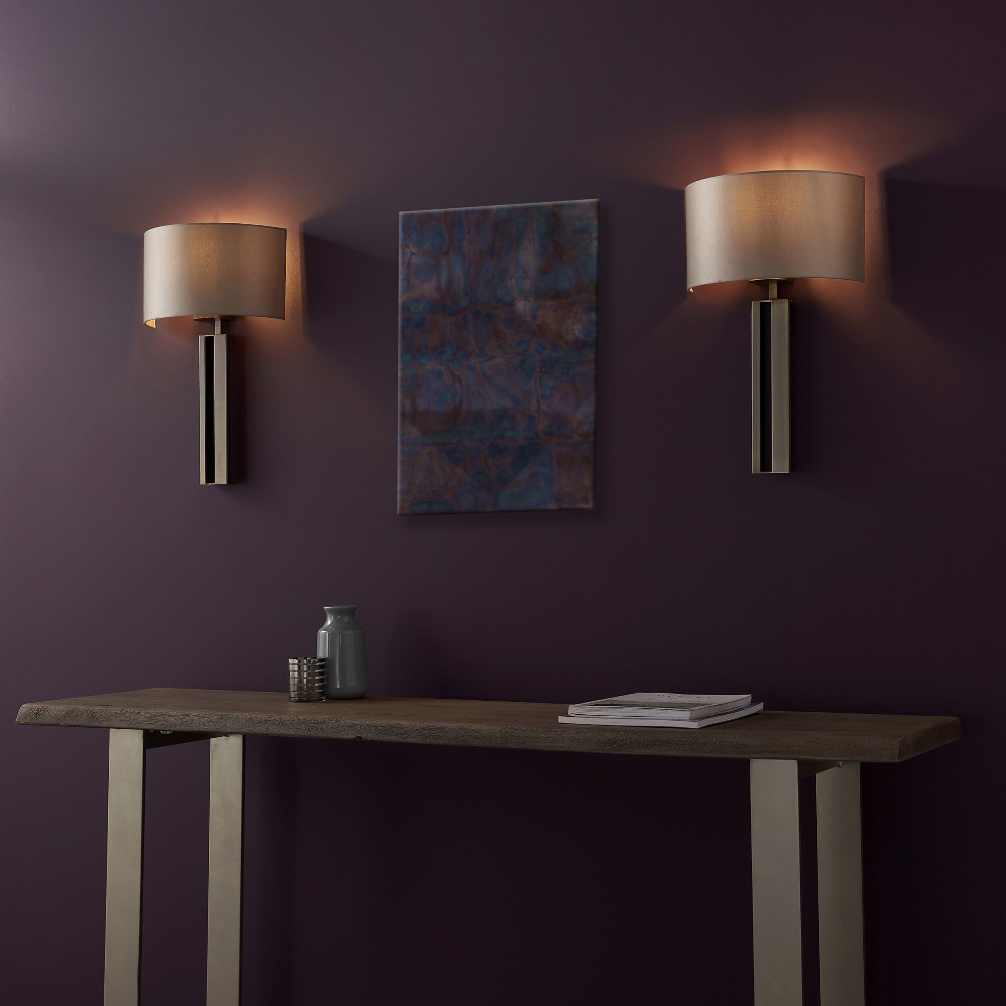 Utopia Groove Wall Light - Brushed Bronze With Mink Shade