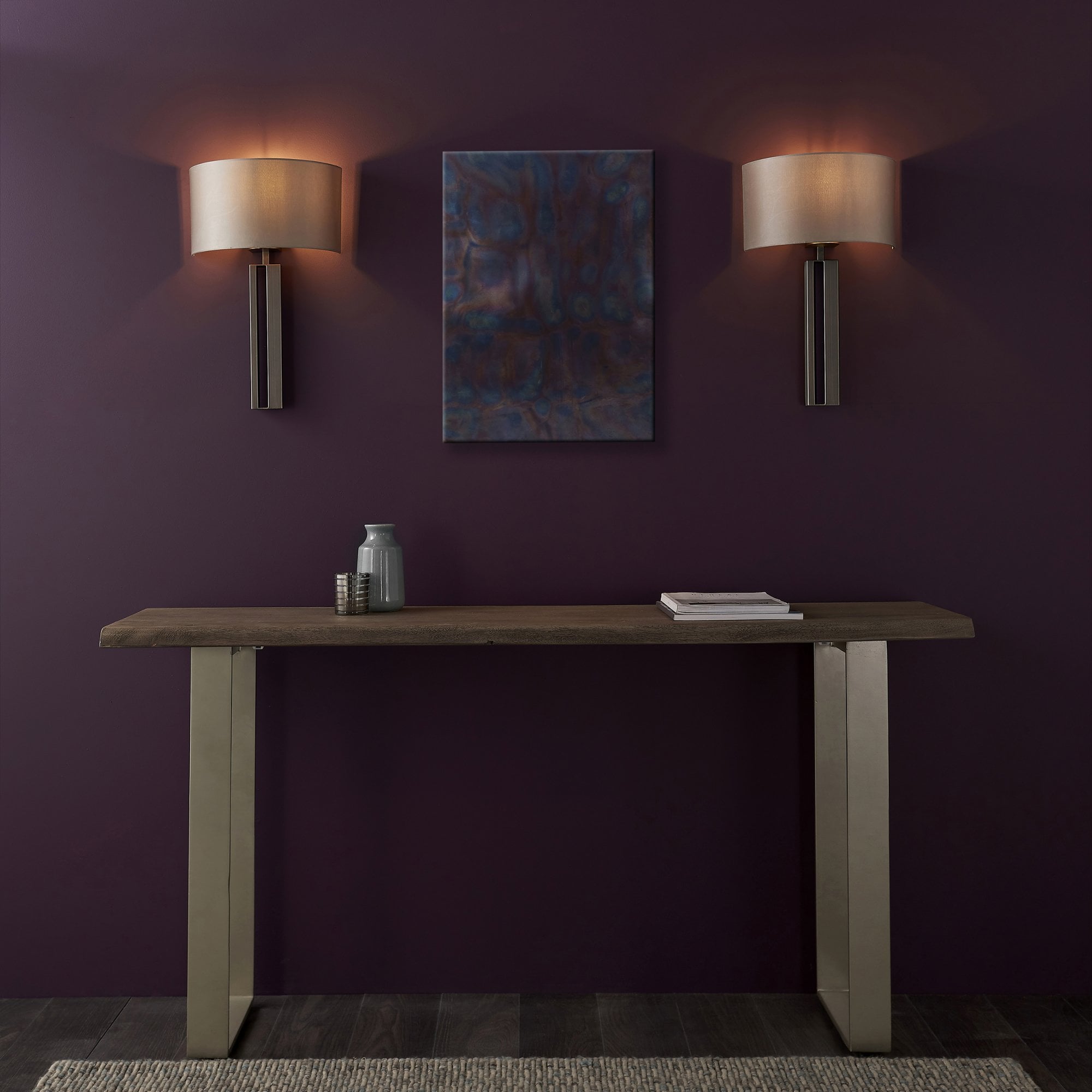 Utopia Groove Wall Light - Brushed Bronze With Mink Shade