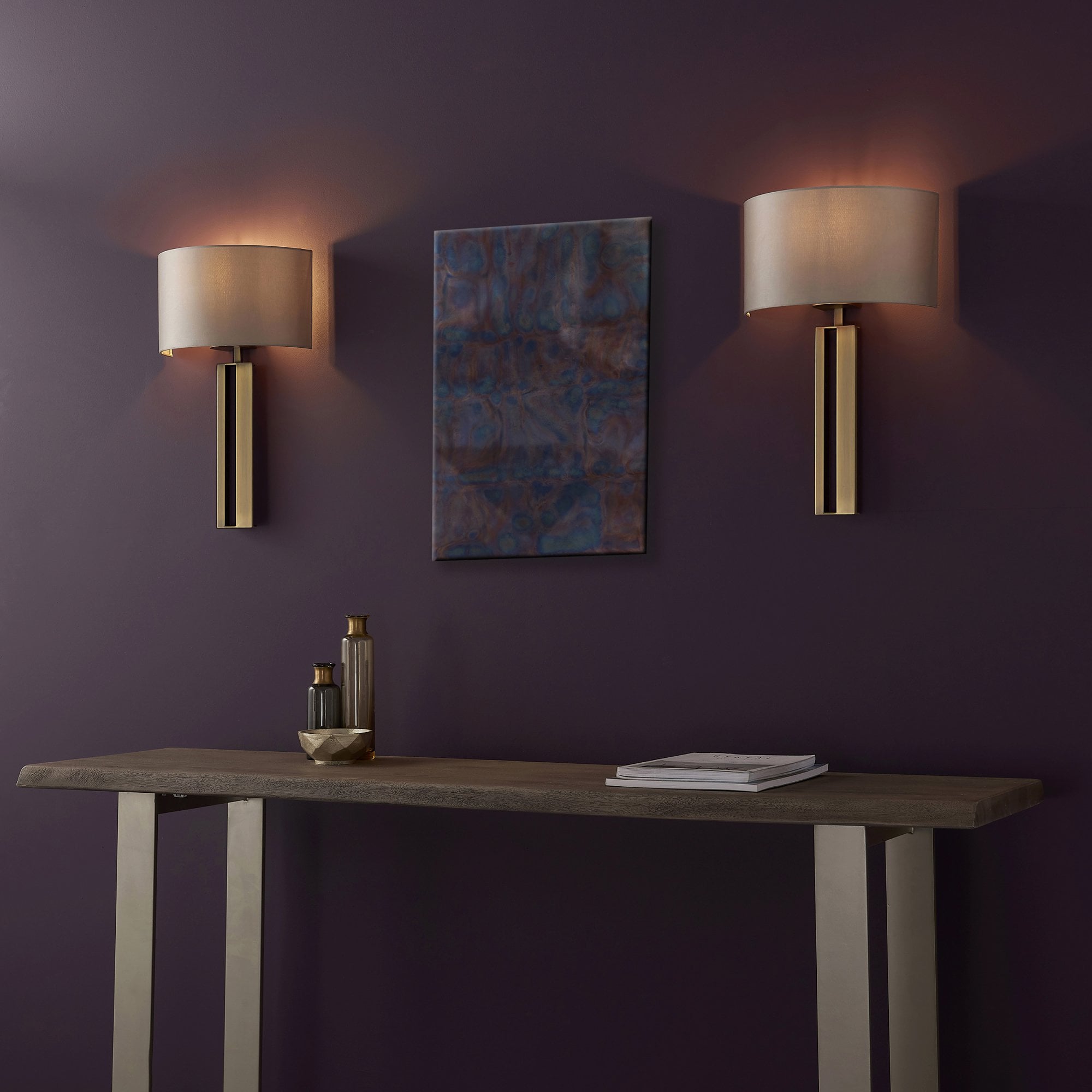 Utopia Groove Wall Light - Matt Brass With Mink Shade
