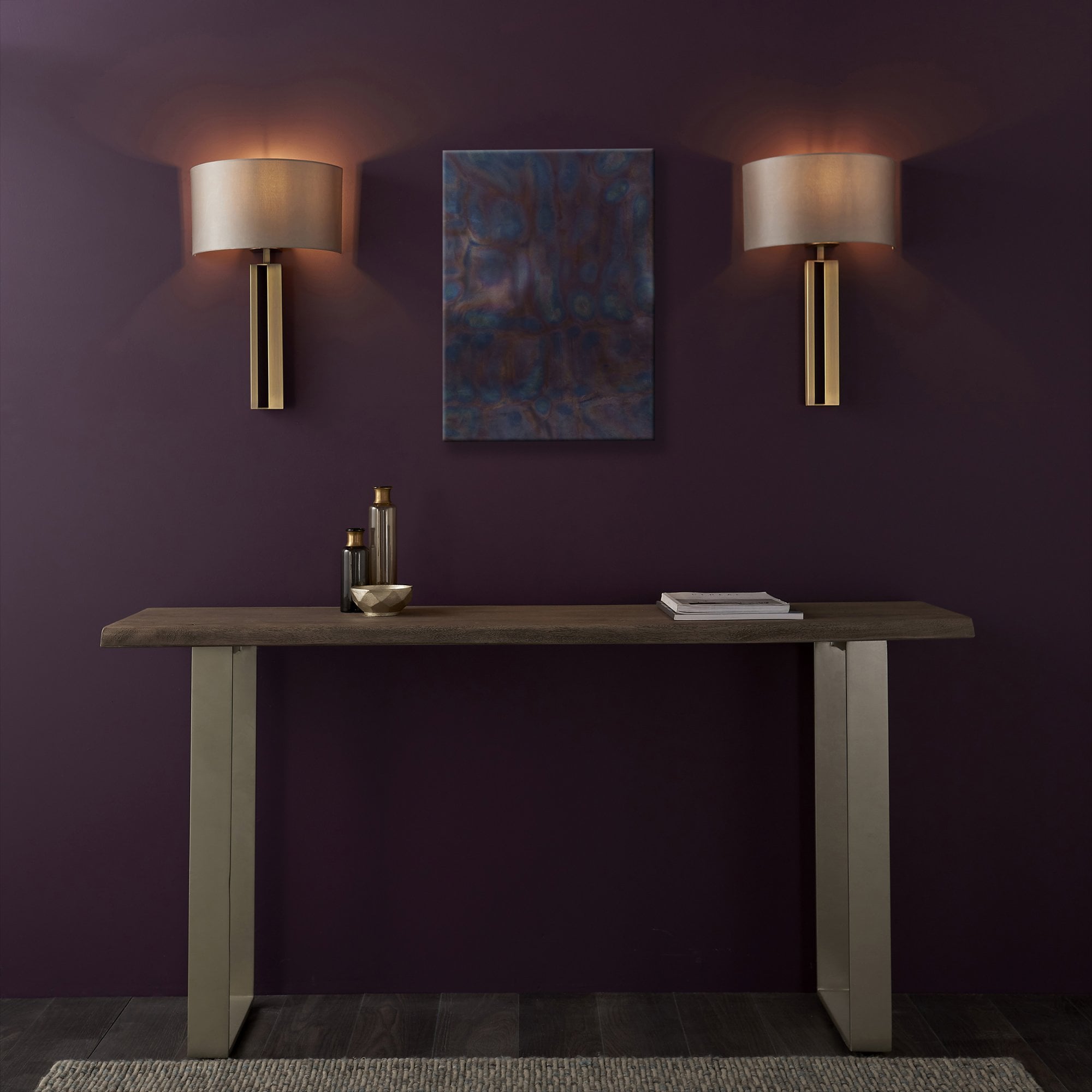Utopia Groove Wall Light - Matt Brass With Mink Shade