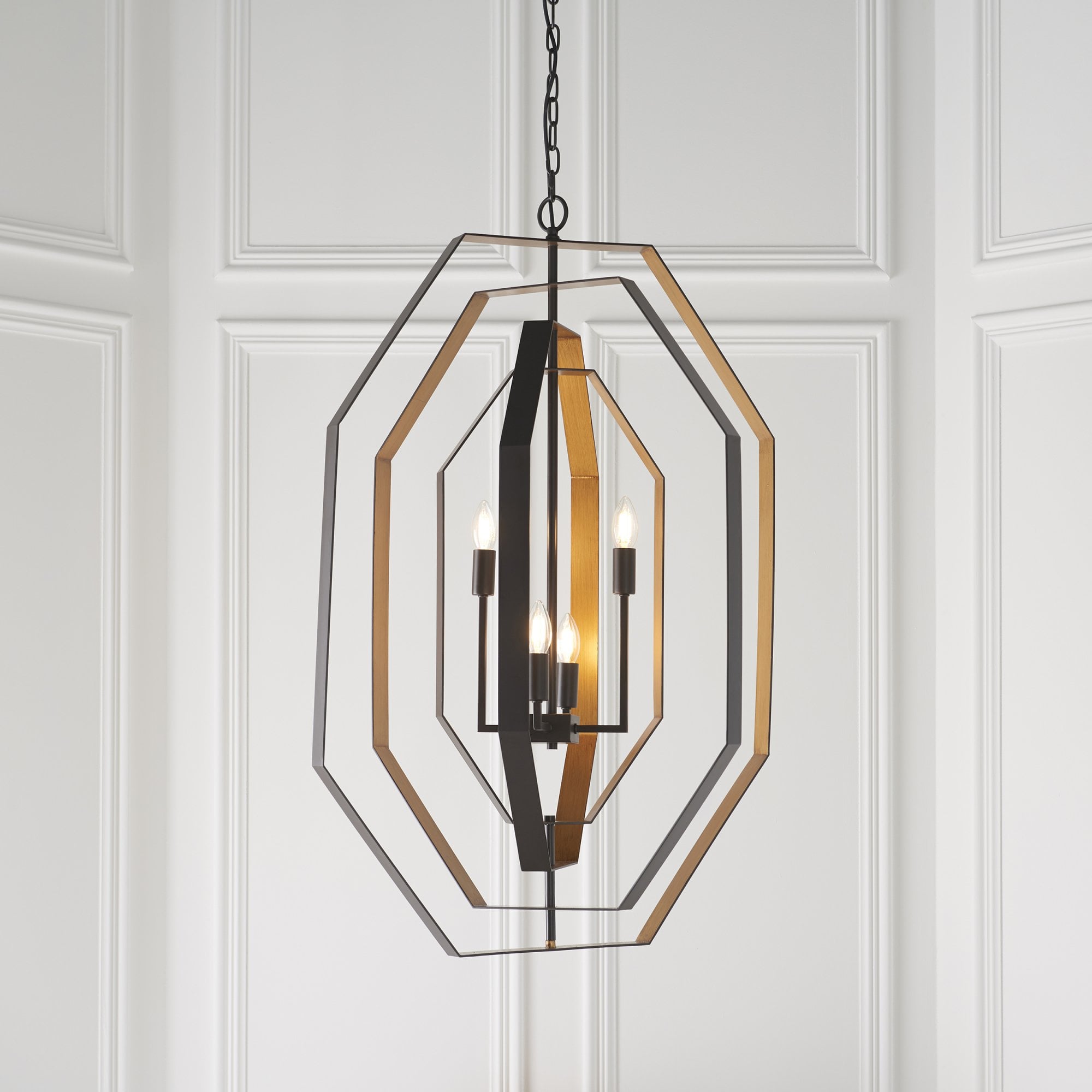 Utopia Octagon 4 Light Pendant - Aged Bronze And Antique Gold - 64cm Diameter