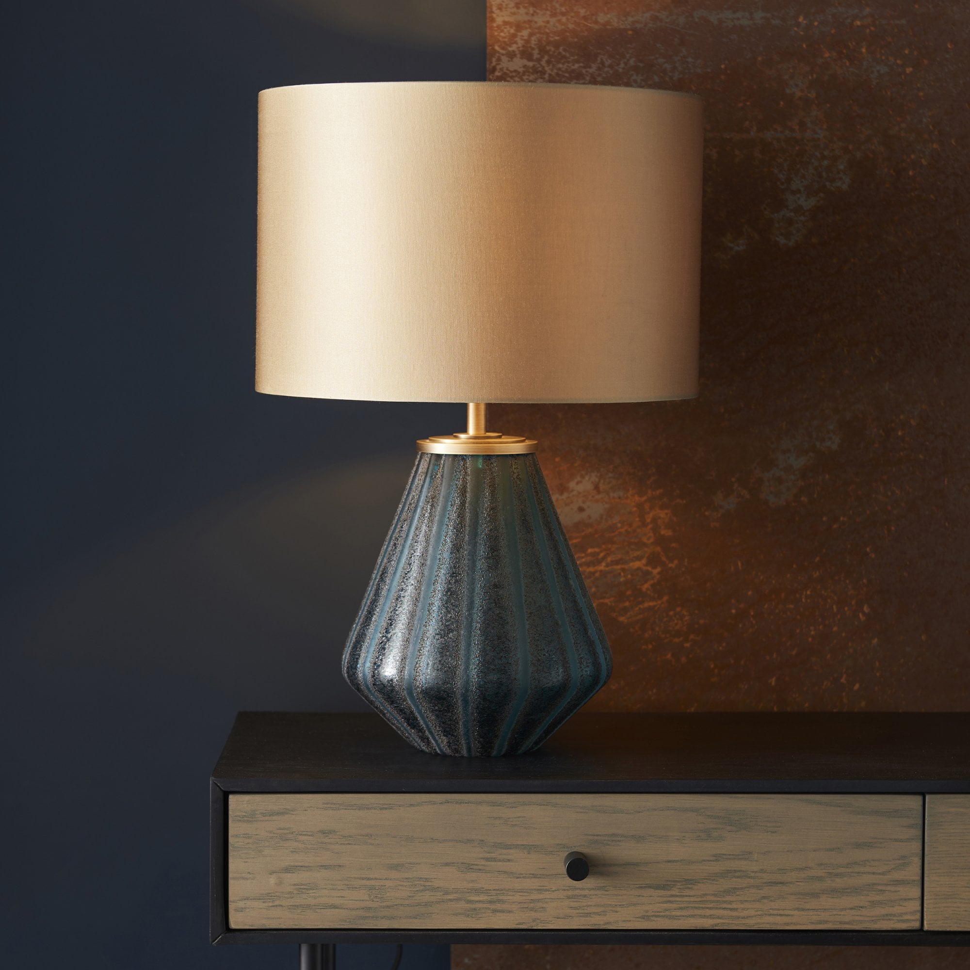 Utopia Stripe Table Lamp - Turquoise Glass And Gold Shade