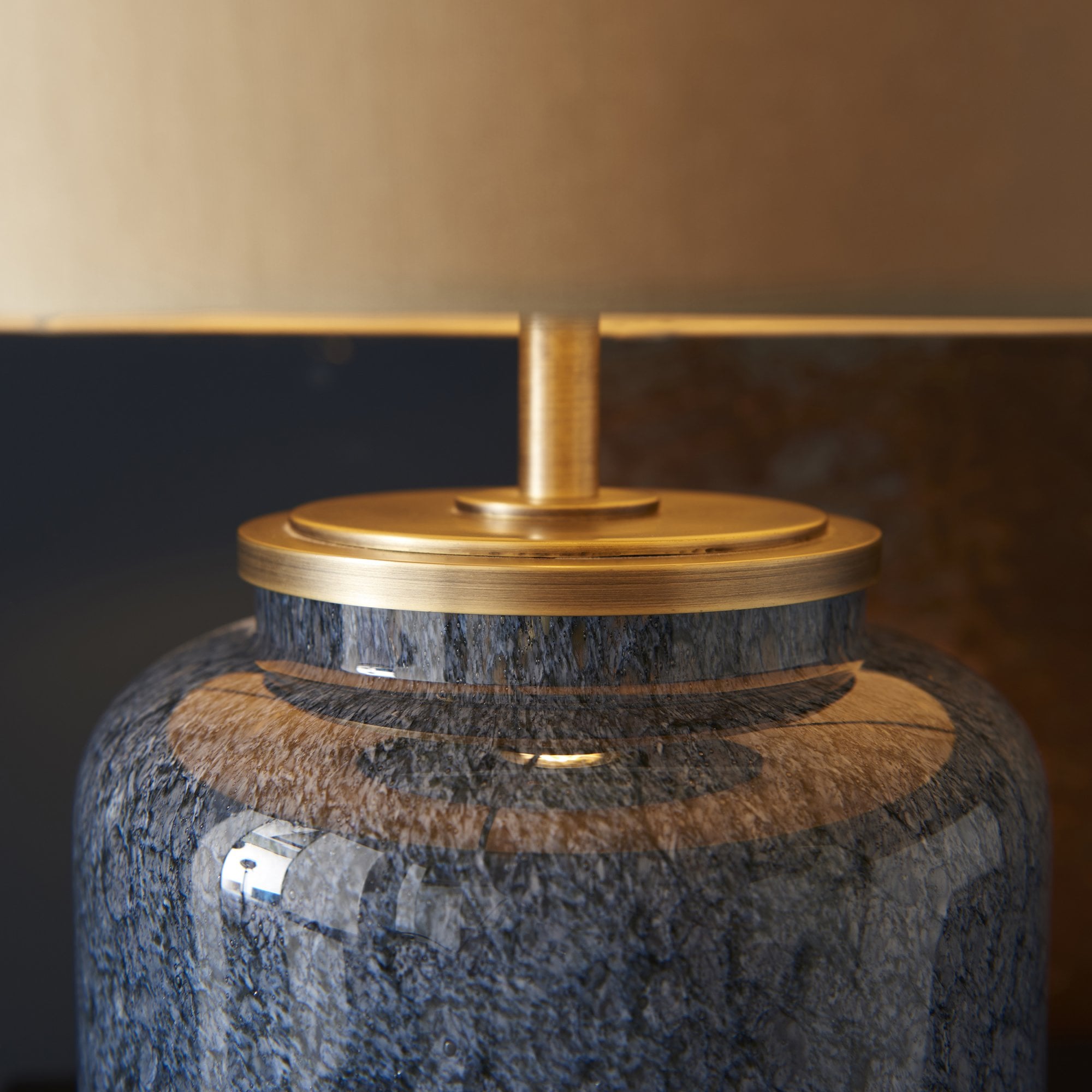 Utopia Speckle Table Lamp - Cobalt Glass And Gold Shade