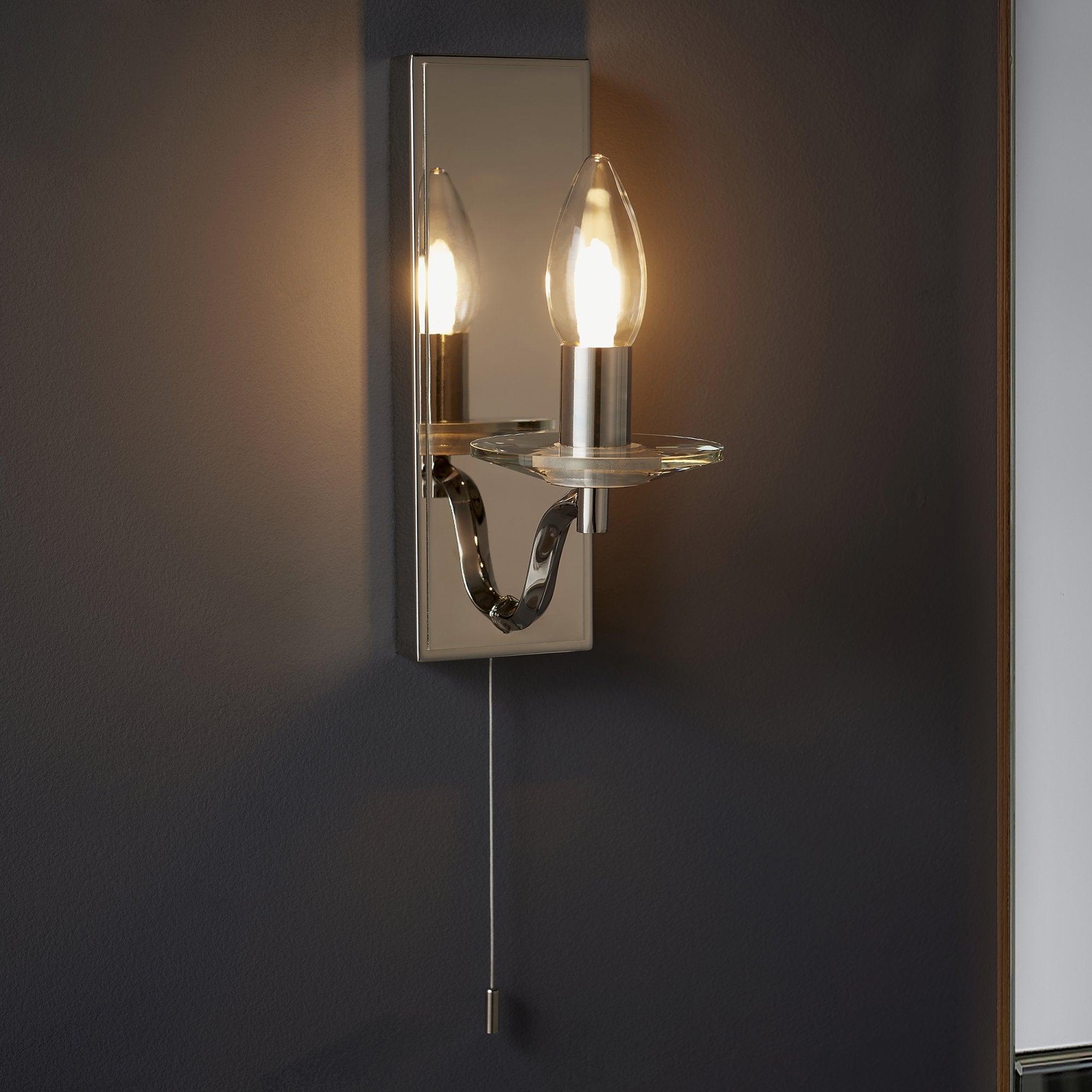 Endon Garland IP44 Bathroom Light - Polished Nickel With Clear Crystal Saucer