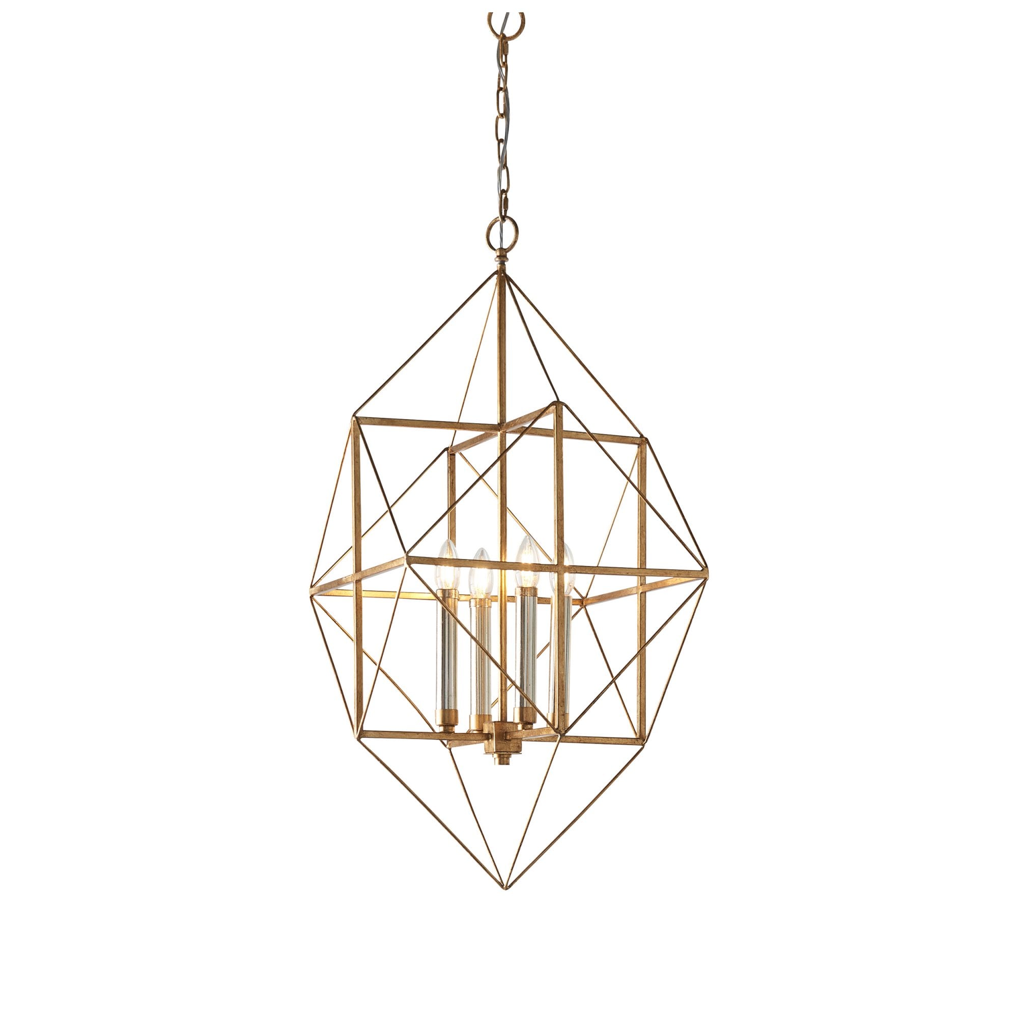 Utopia Frame 4 Light Pendant - Antique Gold With Silver Leaf - 57cm Diameter