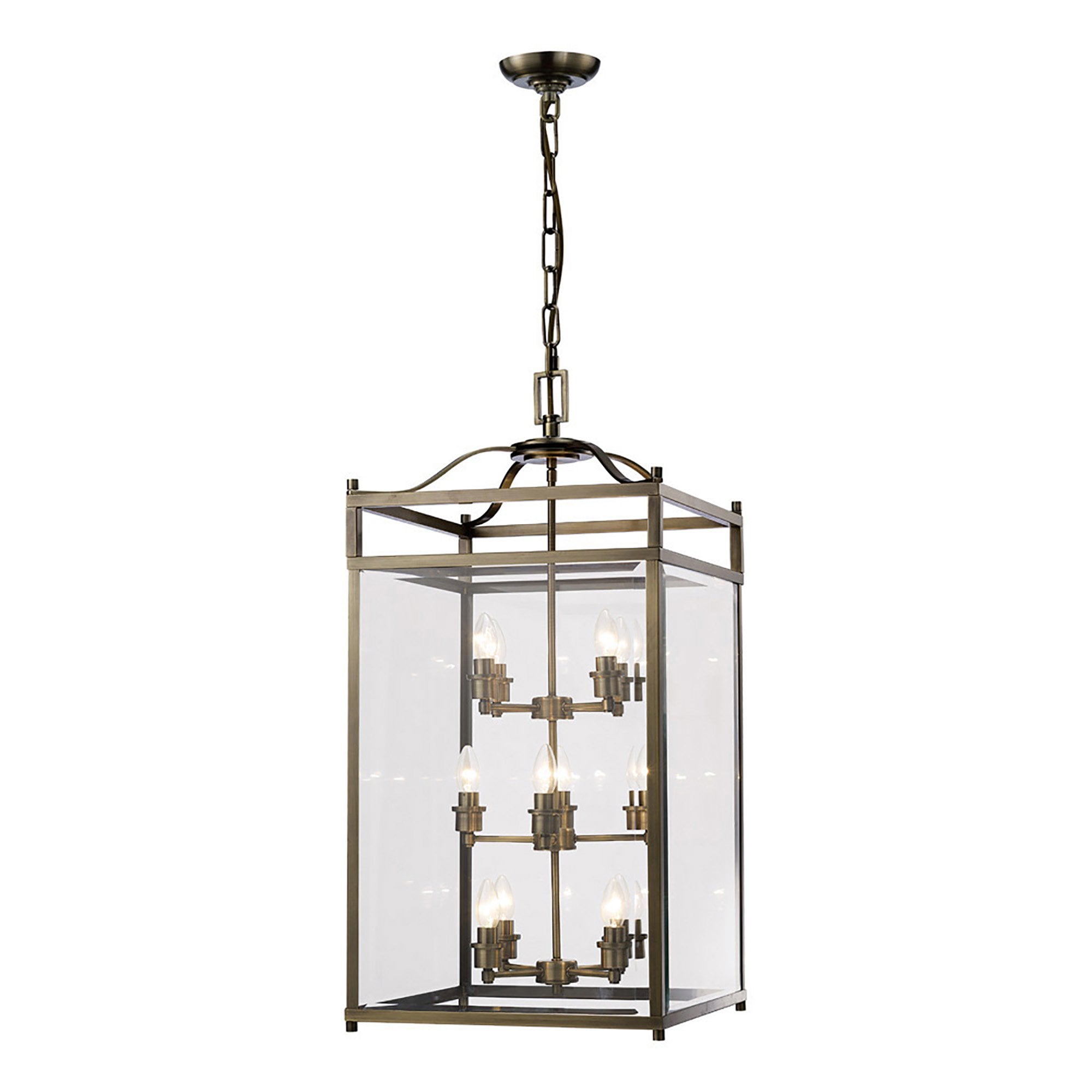 Diyas IL31115 Aston Pendant 12 Light Antique Brass/Glass