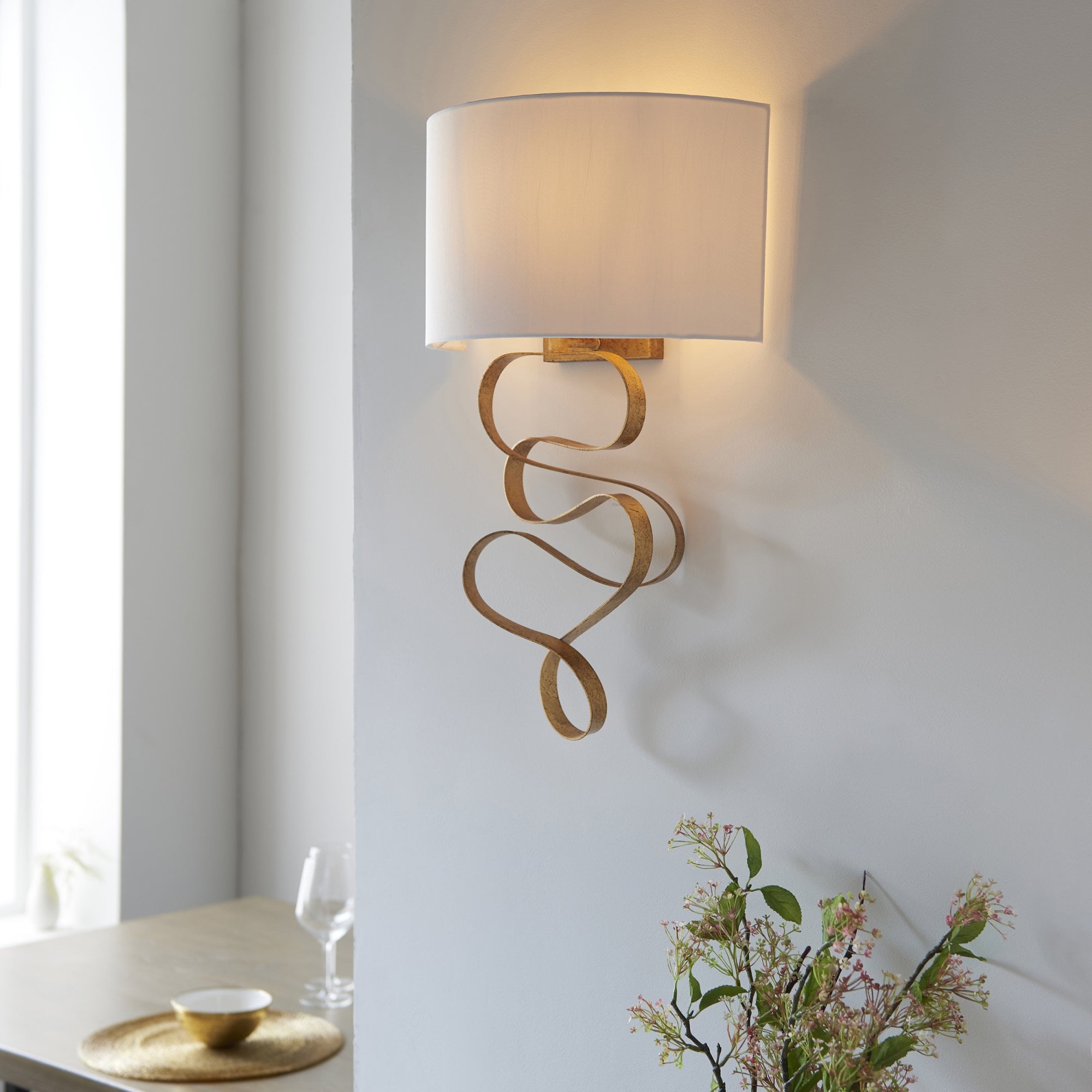 Utopia Swirl Wall Light - Gold And Ivory Shade