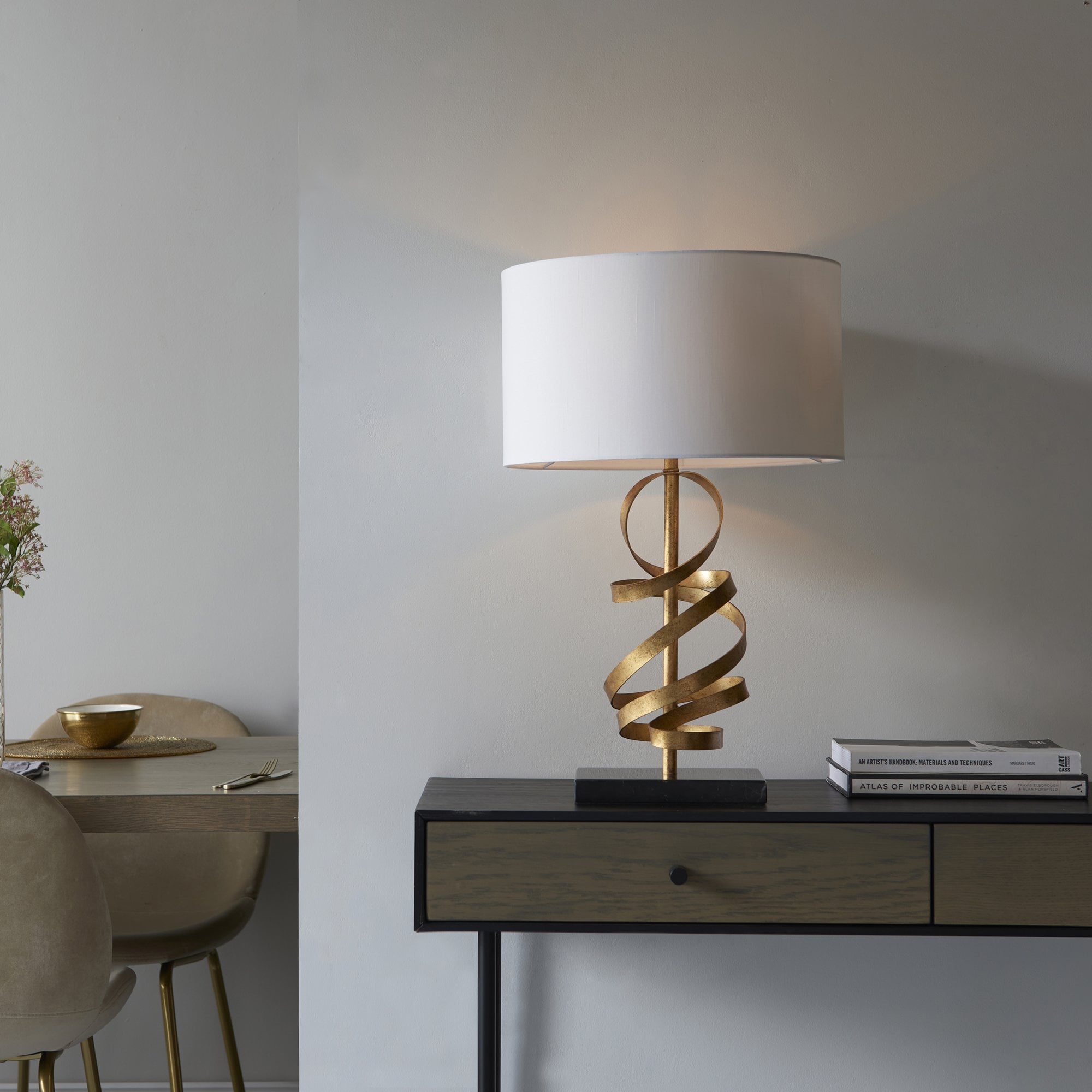 Utopia Swirl Table Lamp - Gold And Ivory Shade