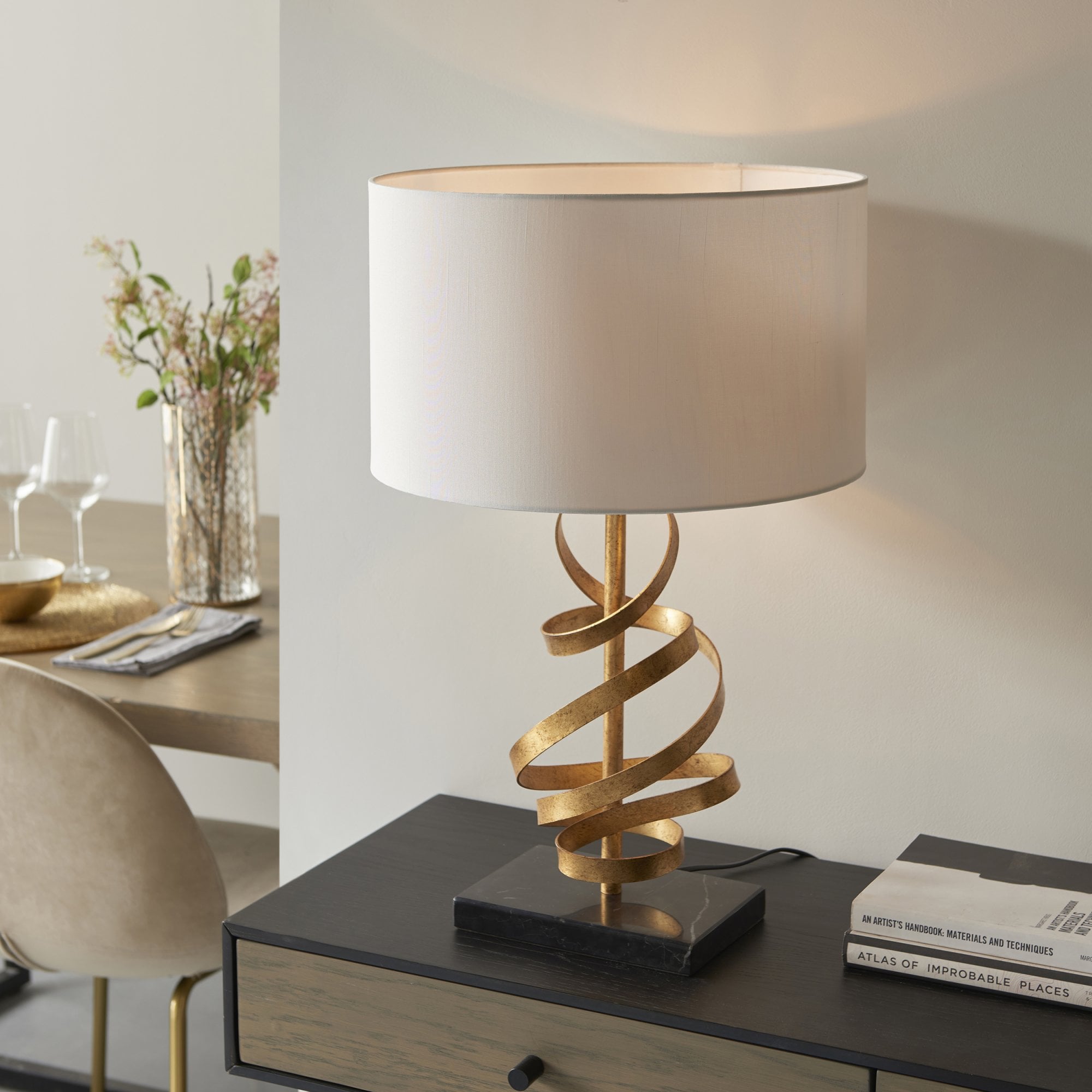 Utopia Swirl Table Lamp - Gold And Ivory Shade