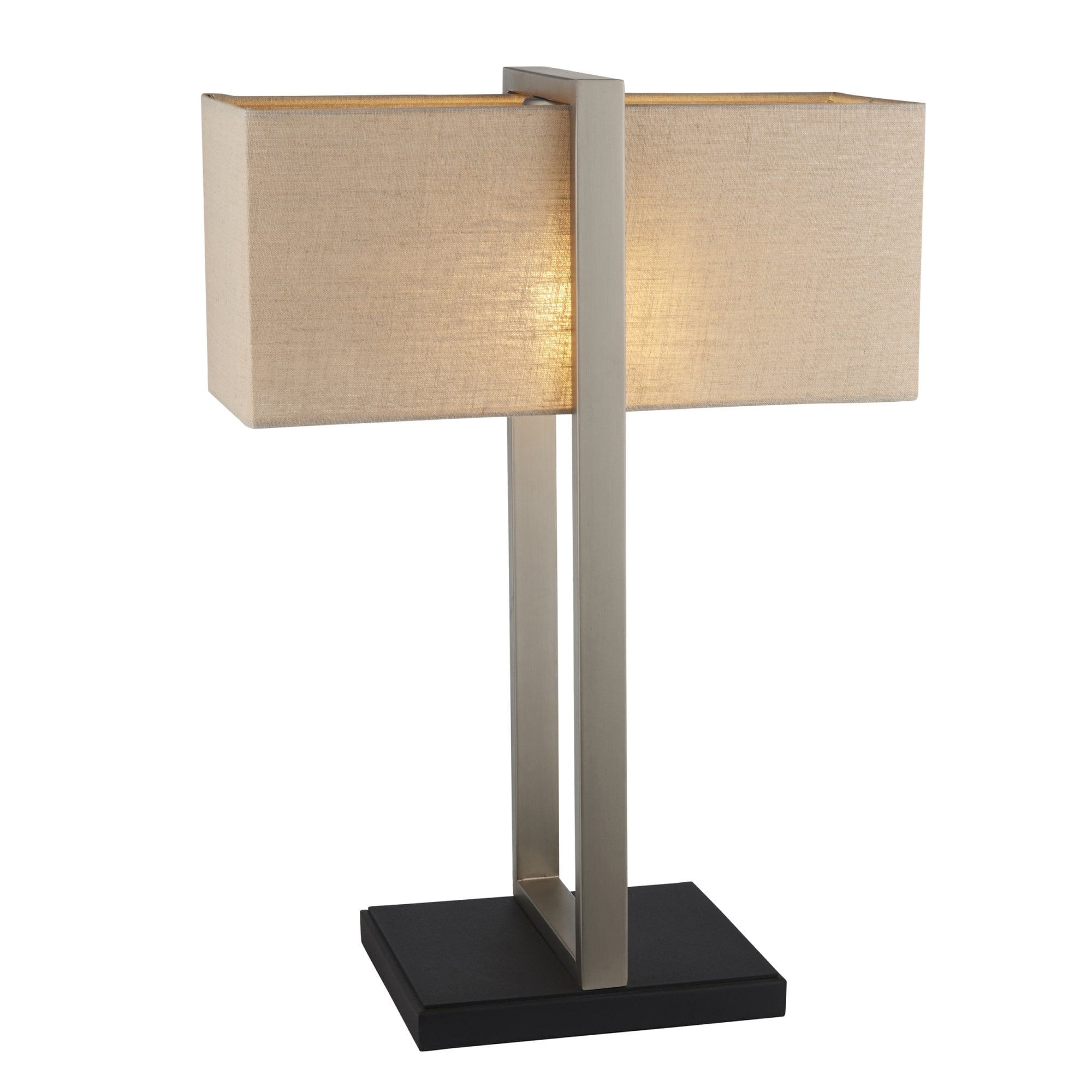 Utopia Oblong Table Lamp - Satin Nickel And Natural Shade