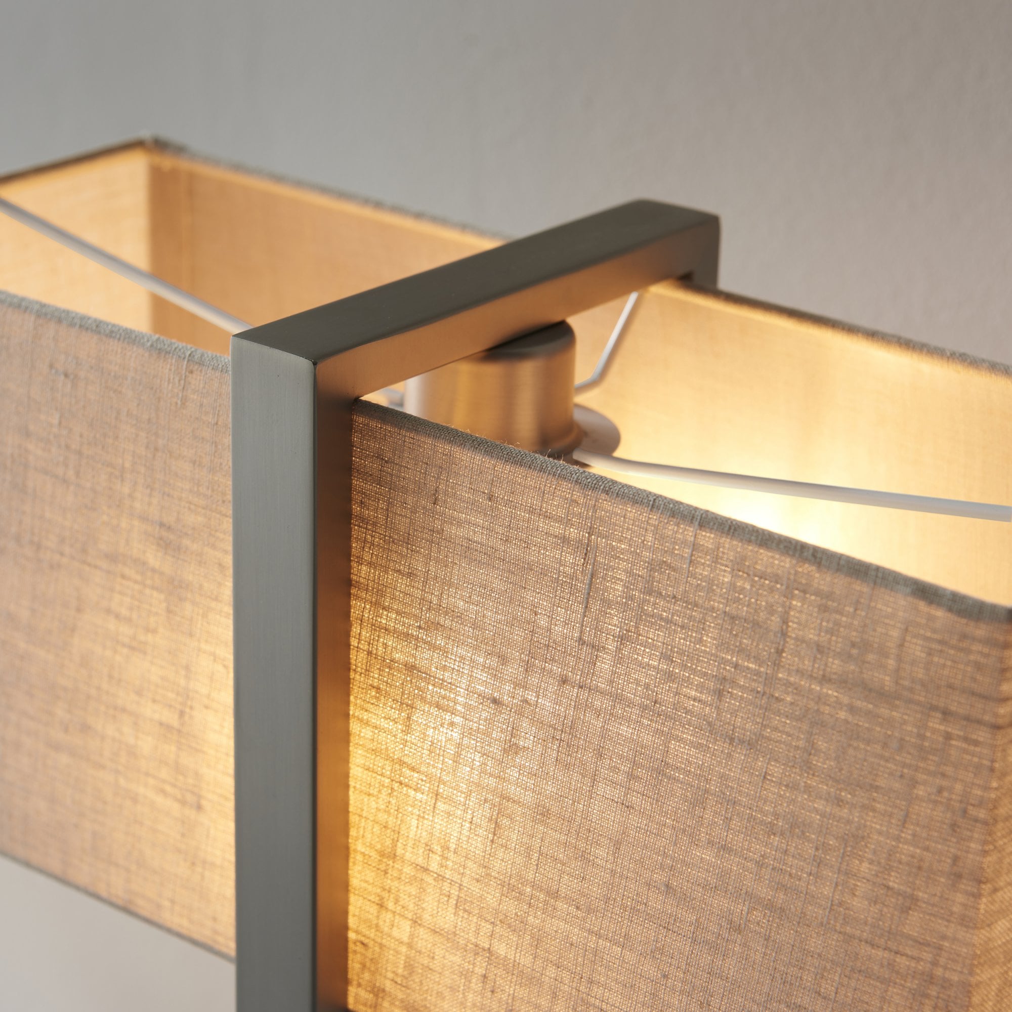 Utopia Oblong Table Lamp - Satin Nickel And Natural Shade