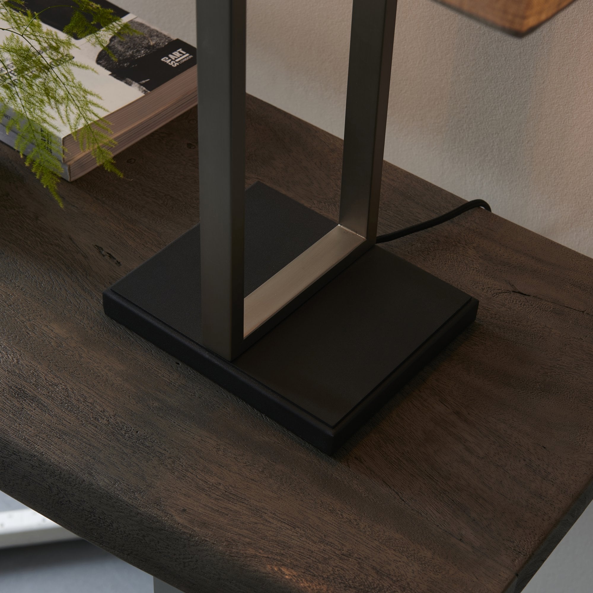 Utopia Oblong Table Lamp - Satin Nickel And Natural Shade