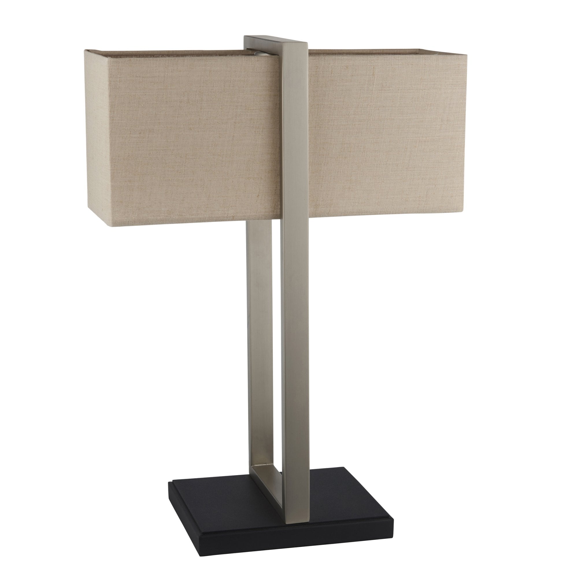 Utopia Oblong Table Lamp - Satin Nickel And Natural Shade