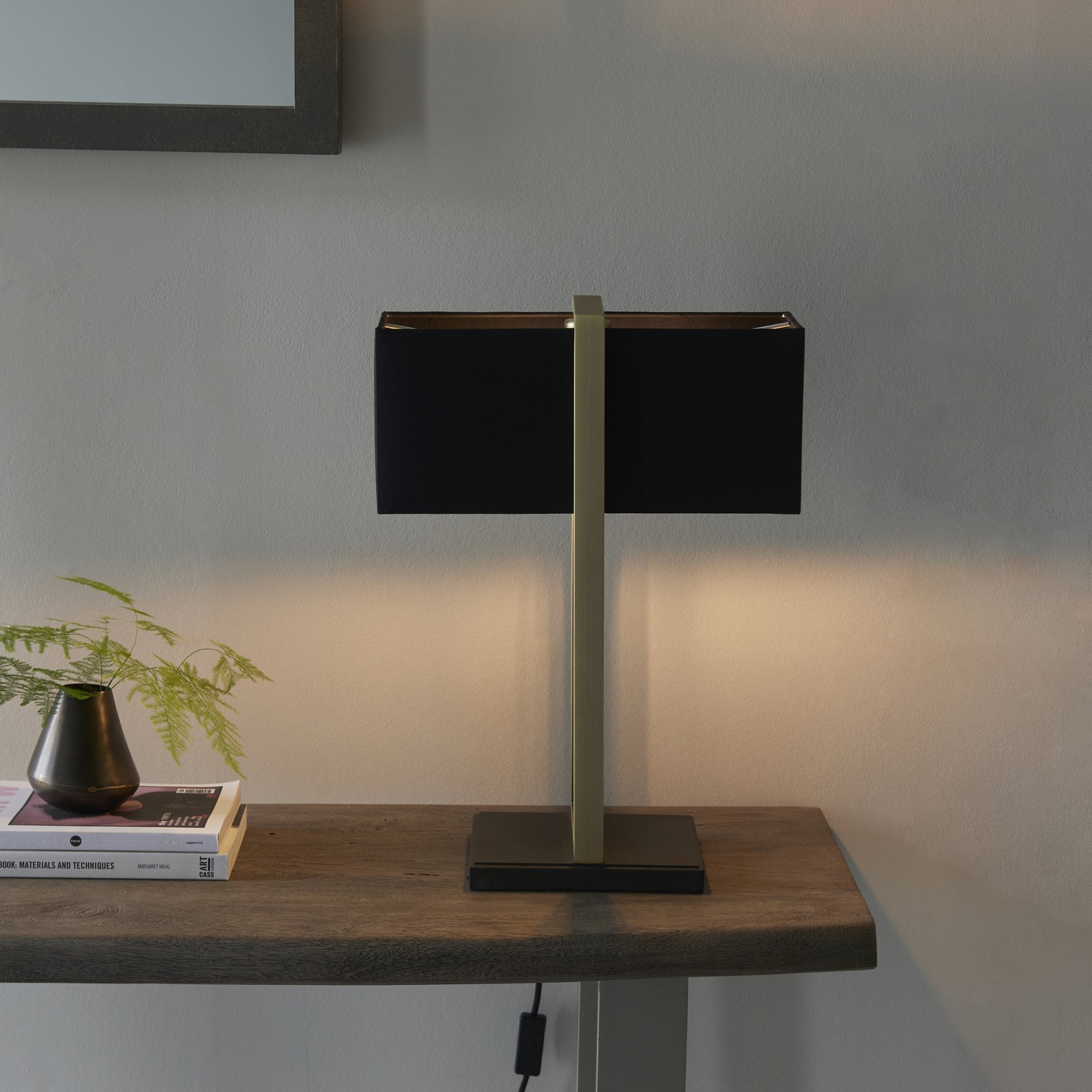 Utopia Oblong Table Lamp - Antique Brass And Black Shade