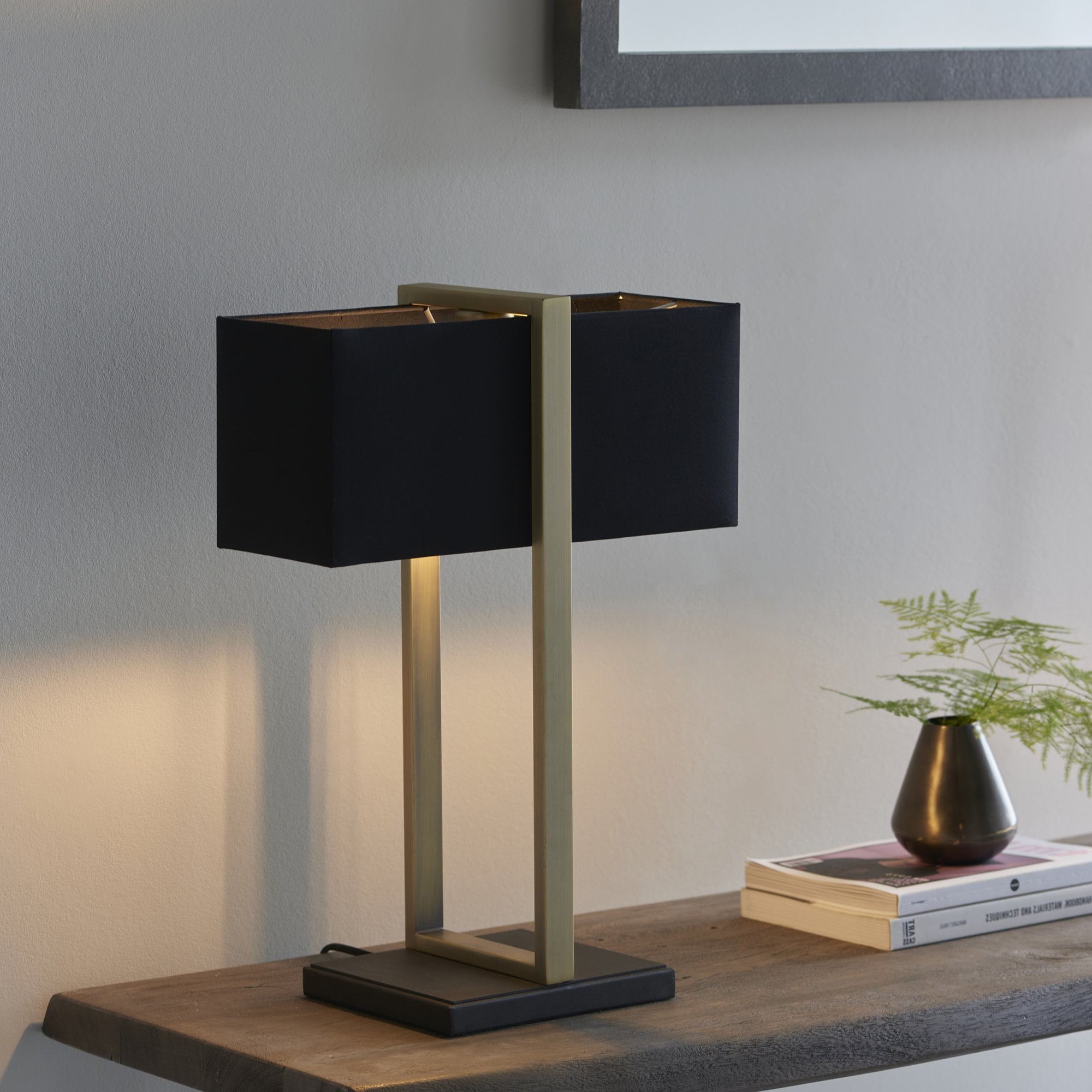 Utopia Oblong Table Lamp - Antique Brass And Black Shade
