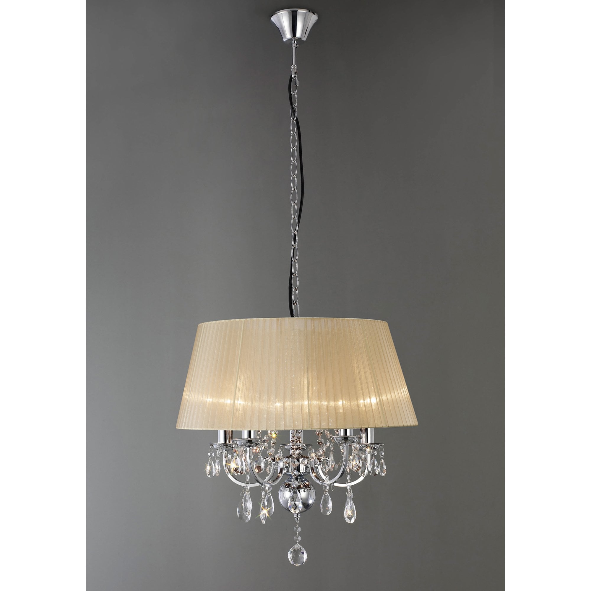Diyas IL30045 Olivia Pendant With Soft Bronze Shade 5 Light Polished Chrome/Crystal