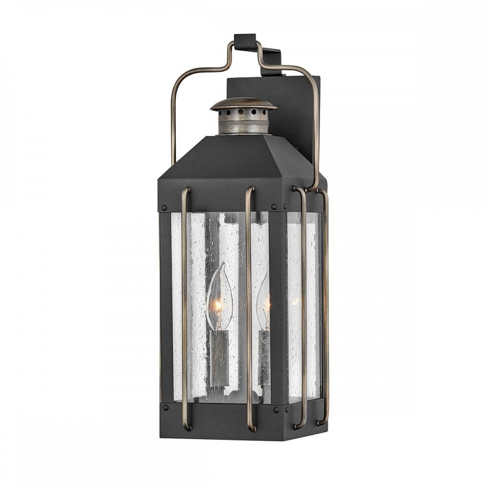 Hinkley Fitzgerald 2 Light Medium Wall Lantern - Textured Black & Burnished Bronze