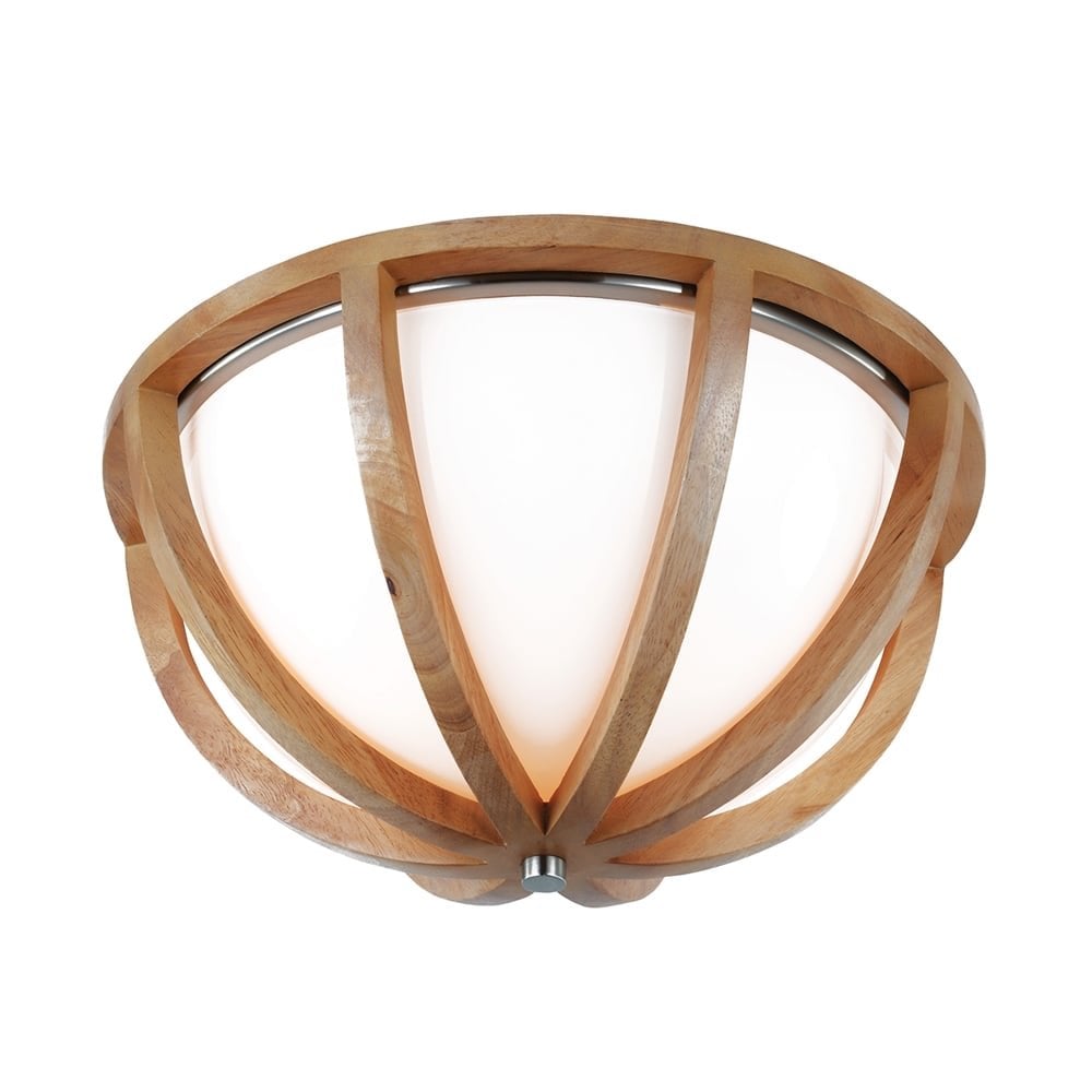 Feiss Allier Flush Mount Fitting - Light Wood & Brushed Steel