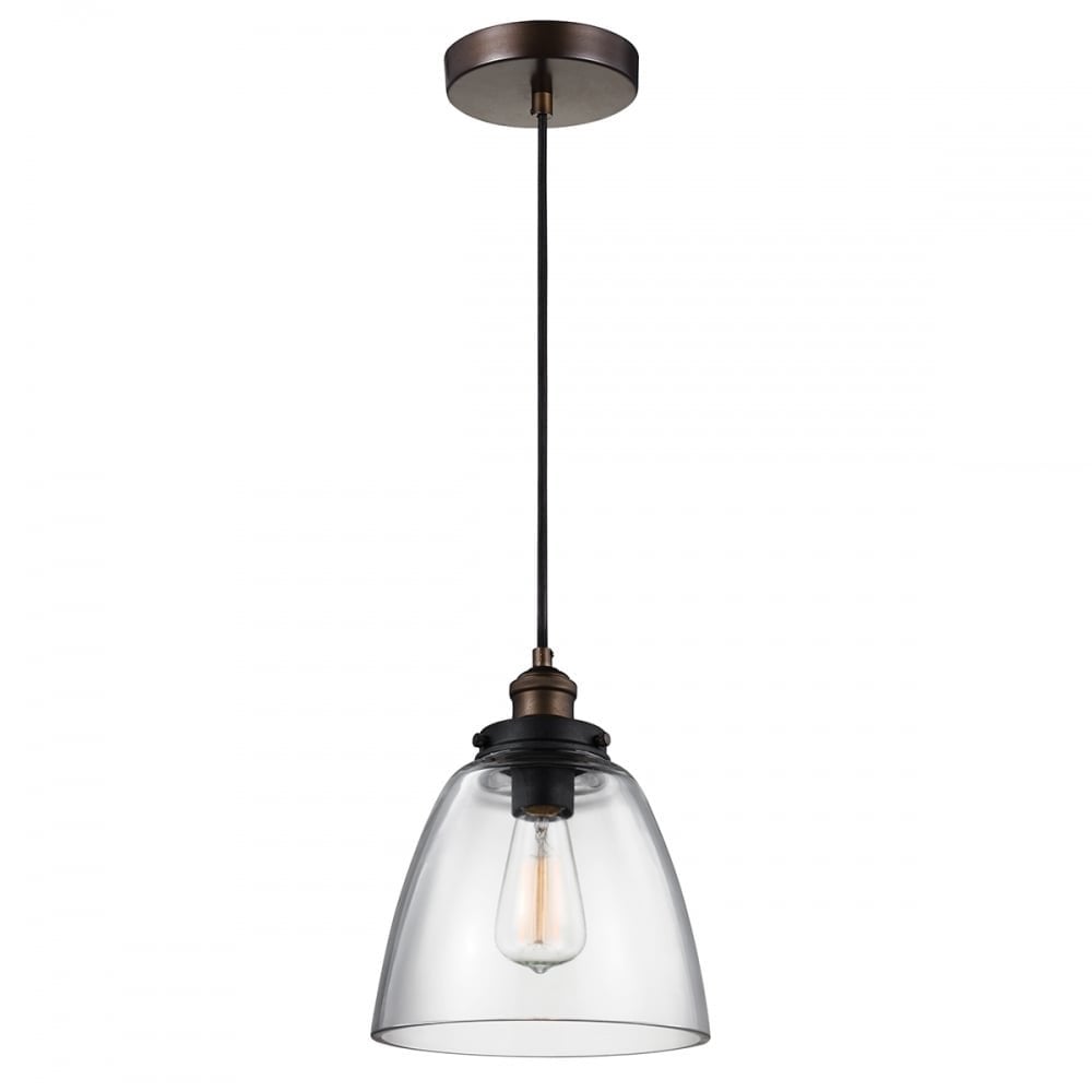 Feiss Baskin Rounded Single Pendant - Painted Aged Brass & Dark Weathered Zinc