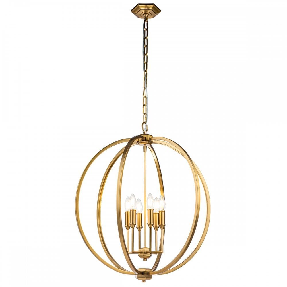 Feiss Corinne 6 Light Pendant - Burnished Brass