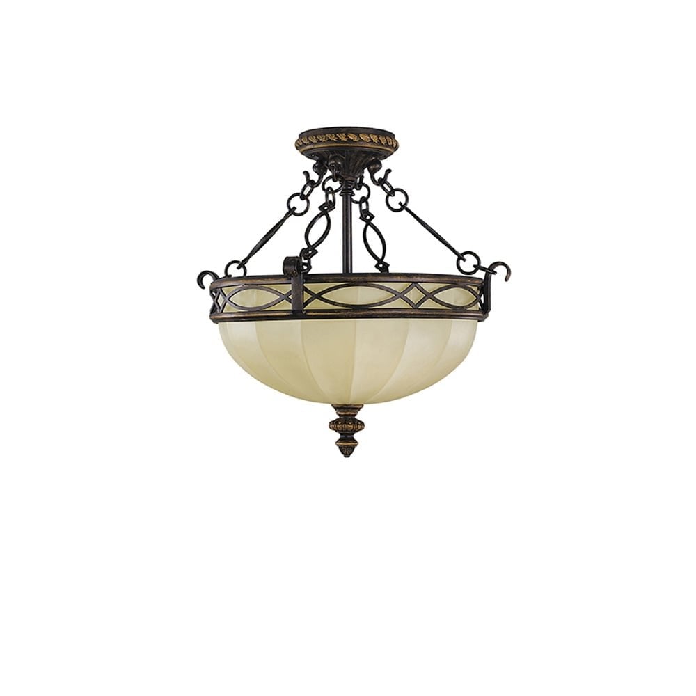 Feiss Drawing Room Rounded 2 Light Semi-Flush Fitting - Walnut