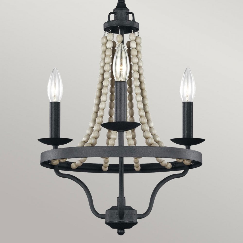 Feiss Nori 3 Light Chandelier - Dark Weathered Zinc & Driftwood Grey