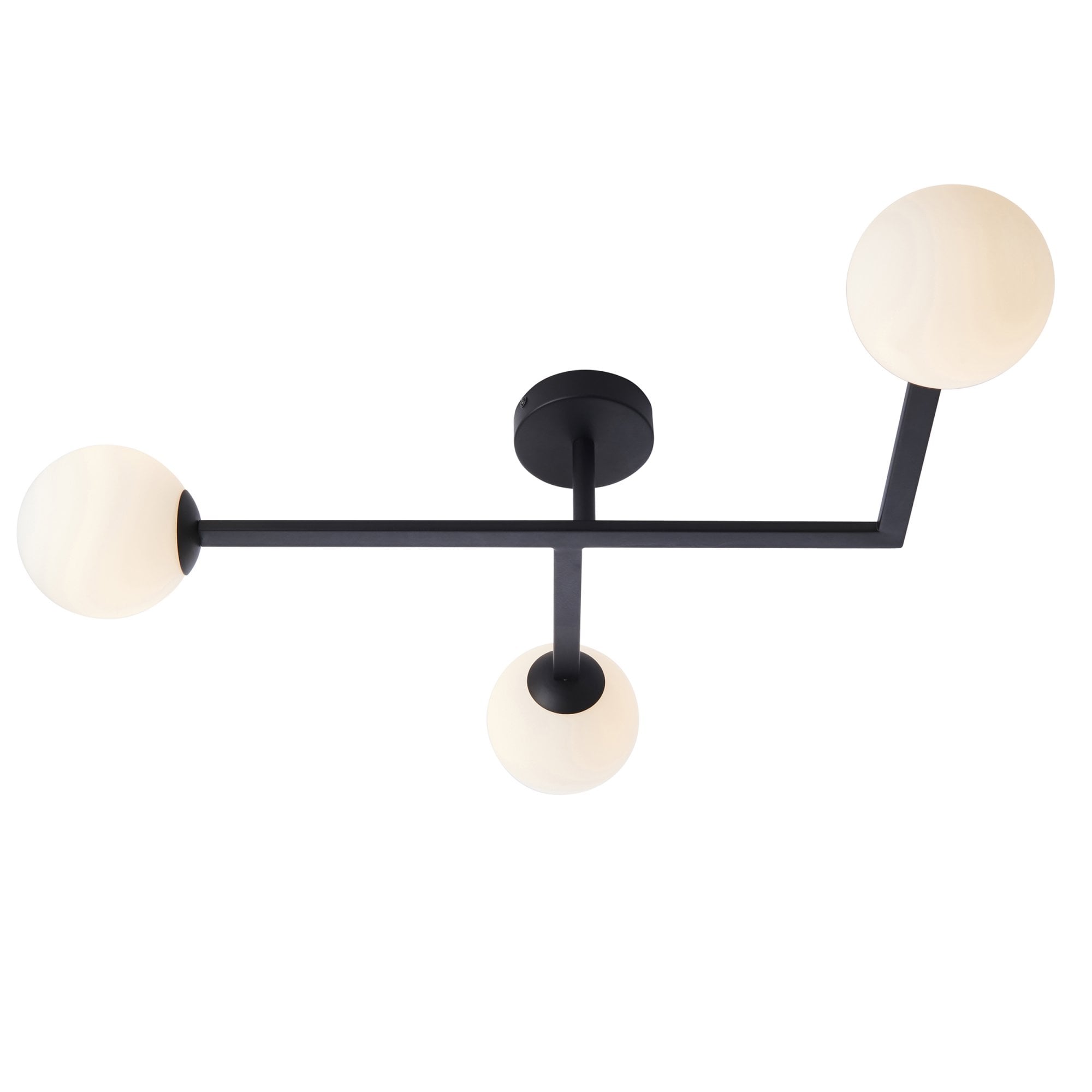 Endon Linear Metal Semi Flush Fitting - Matt Black With White Globe