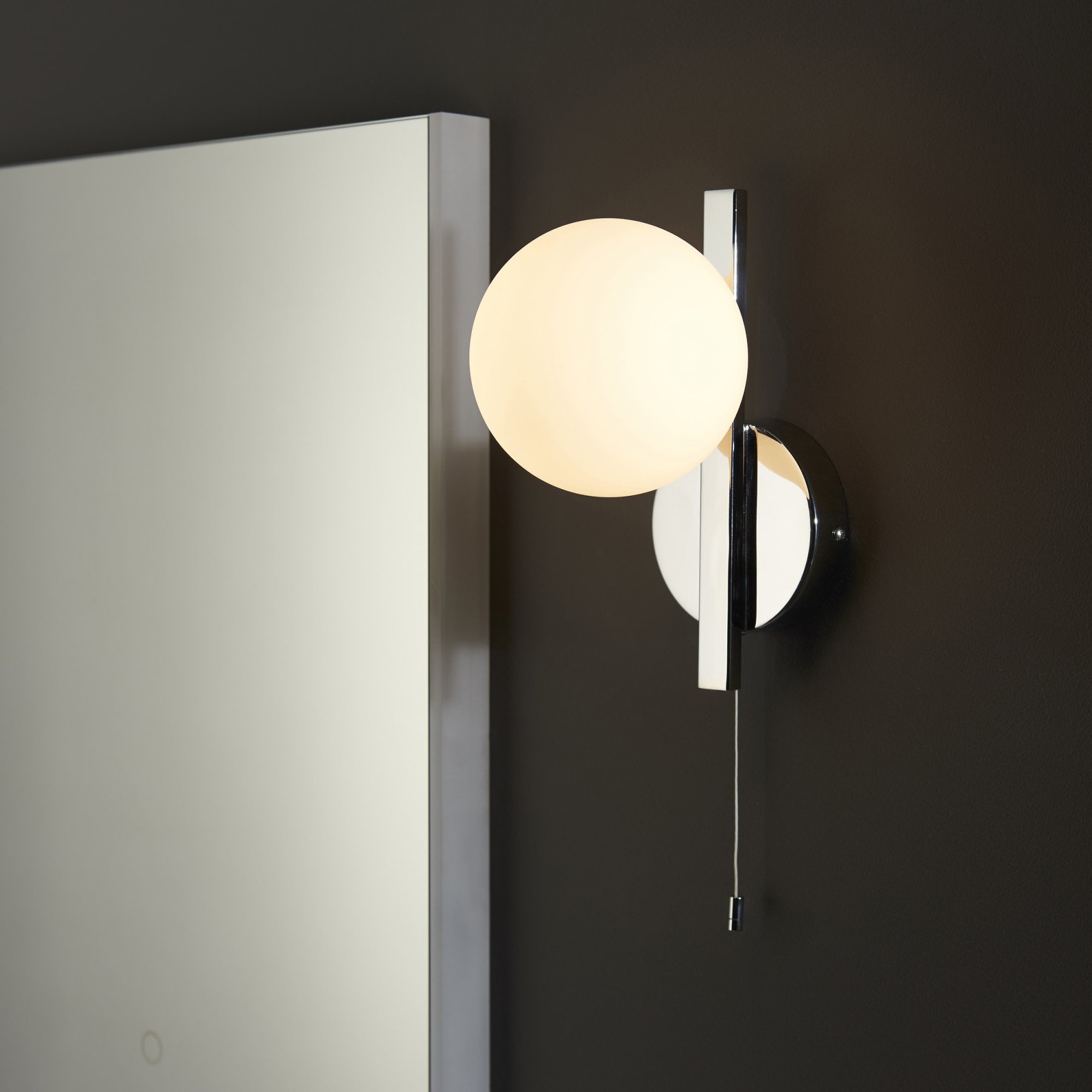 Endon Linear Metal Wall Light - Chrome With White Globe