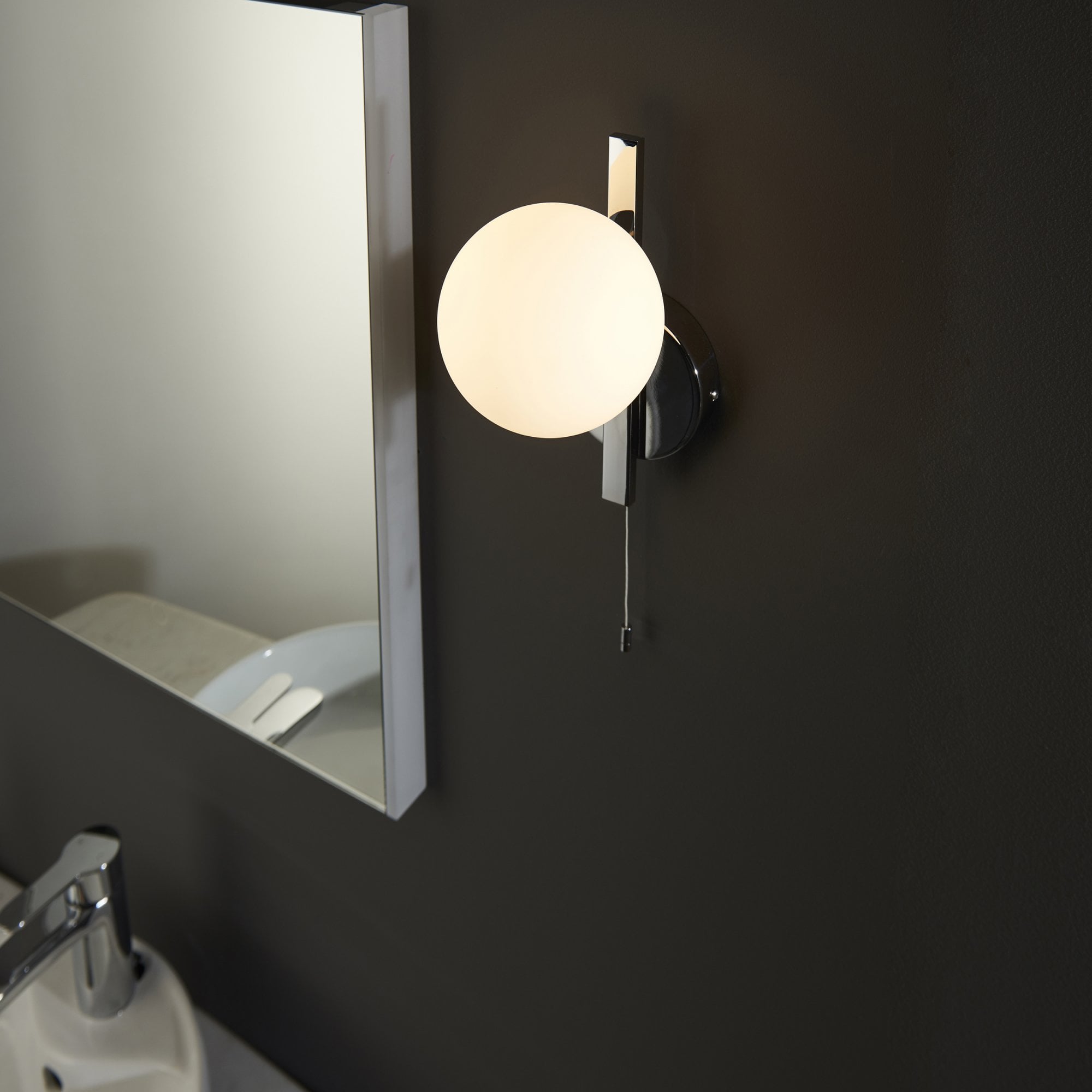 Endon Linear Metal Wall Light - Chrome With White Globe
