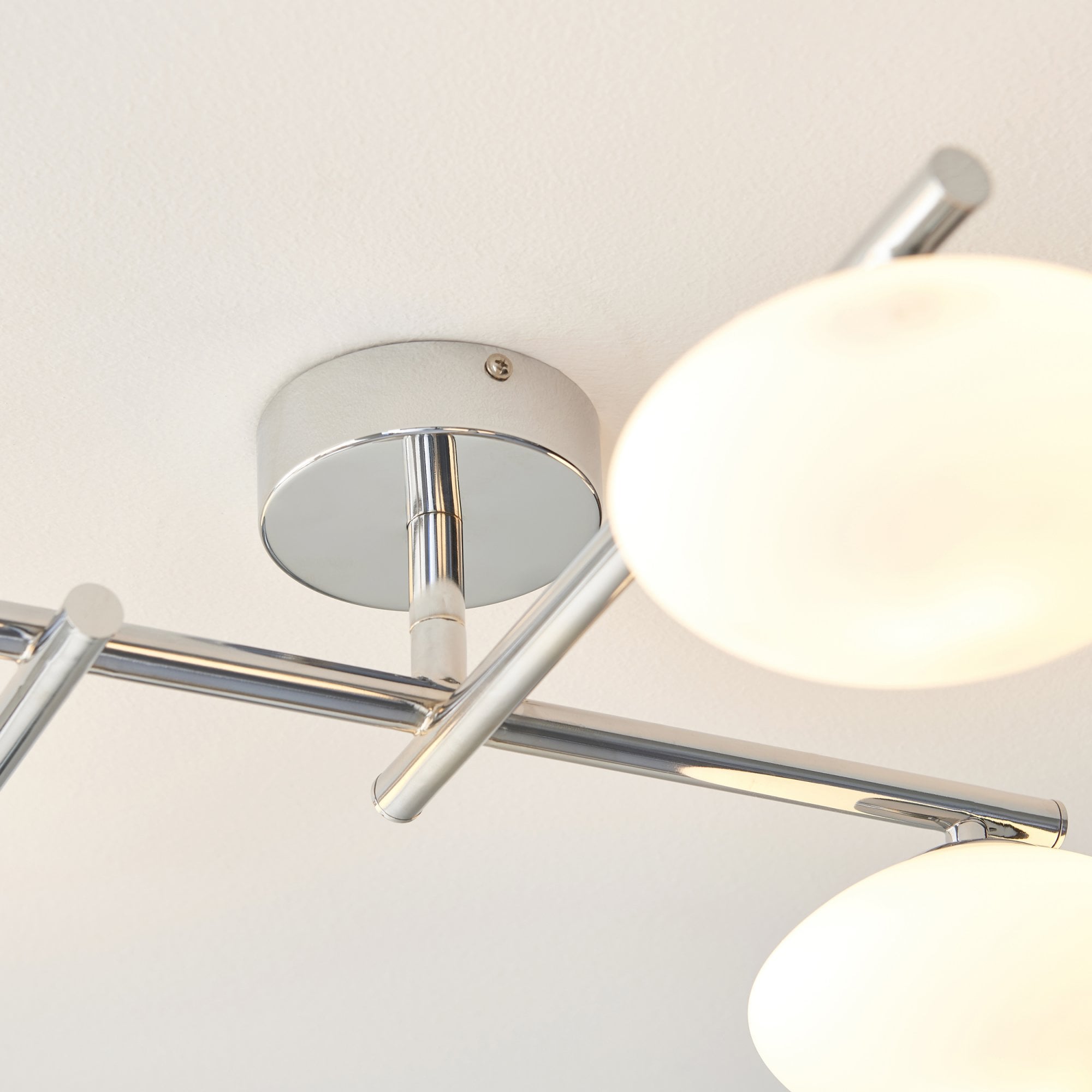 Endon Linear Metal Semi Flush Fitting - Chrome & White Globes