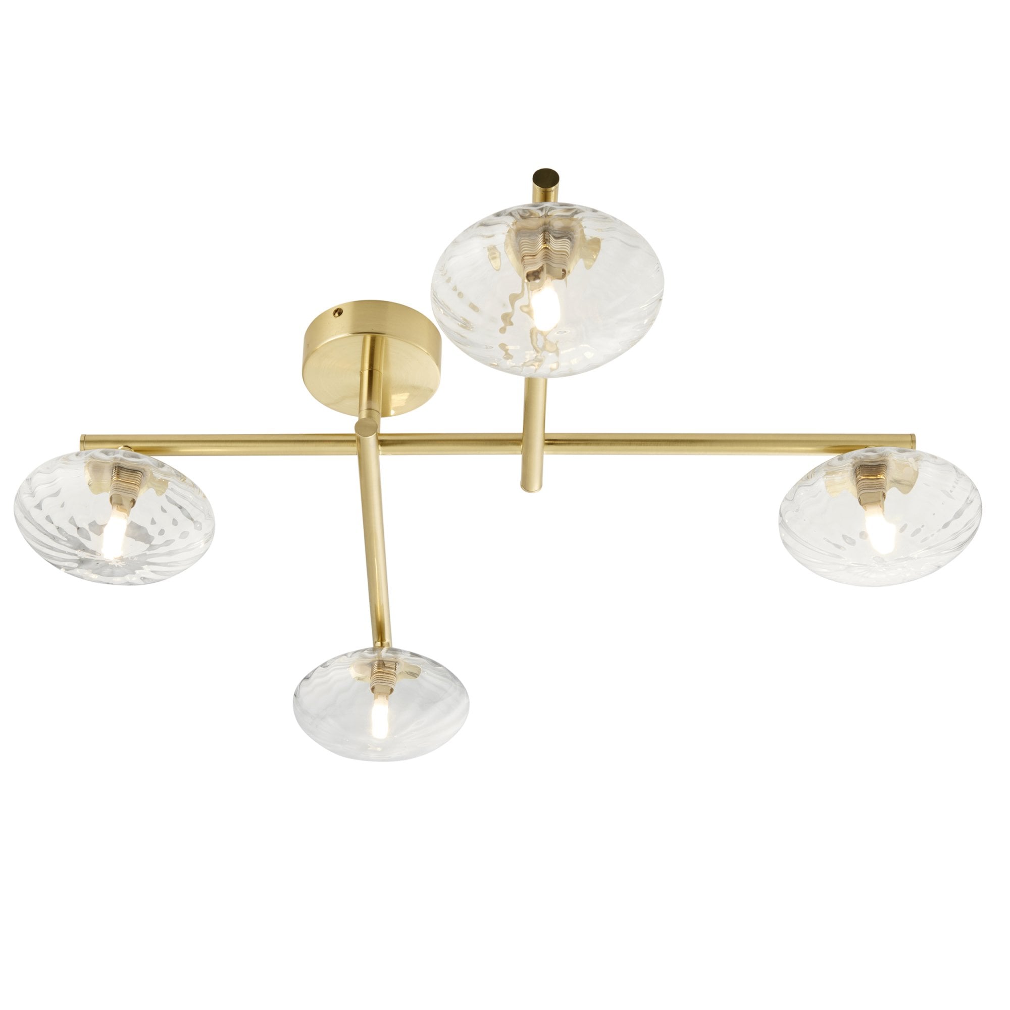 Endon Linear Metal Semi Flush Fitting - Brushed Gold & Ribbed Glass Shades