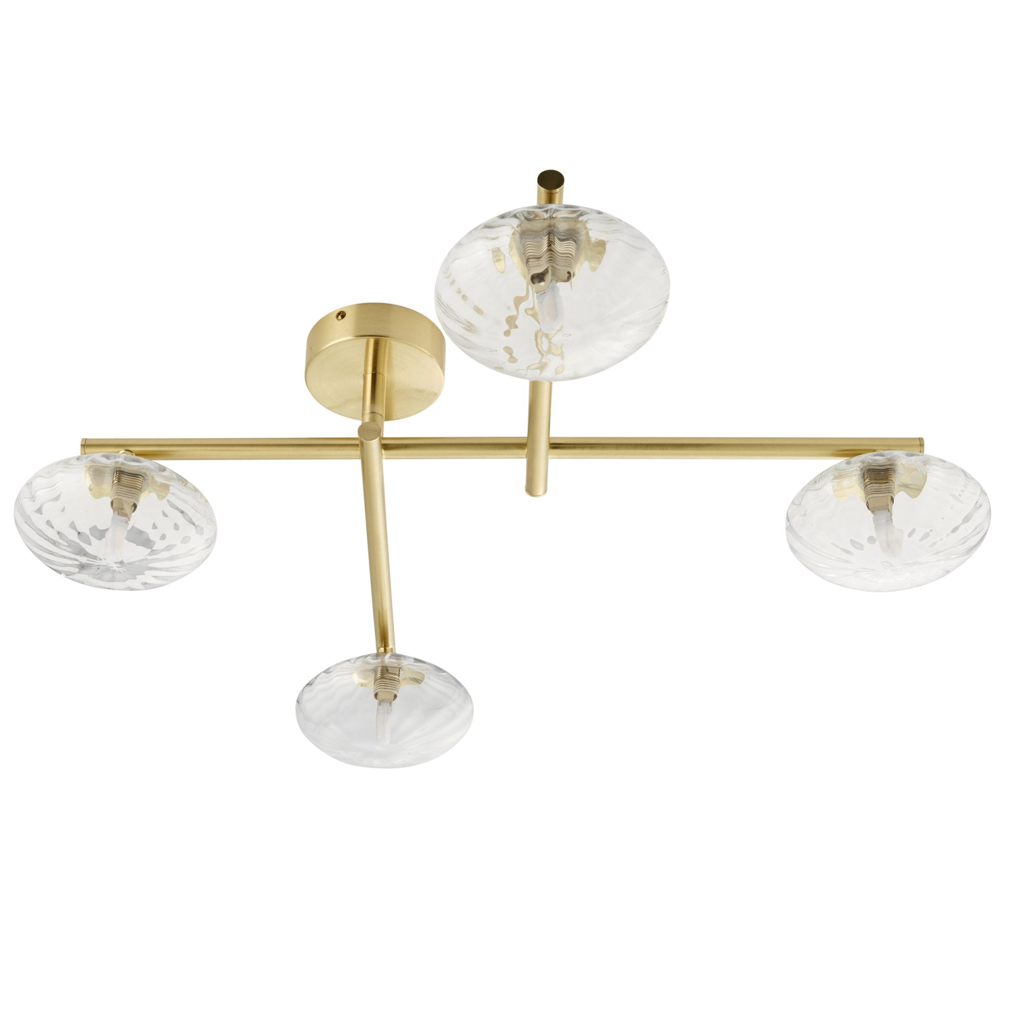 Endon Linear Metal Semi Flush Fitting - Brushed Gold & Ribbed Glass Shades