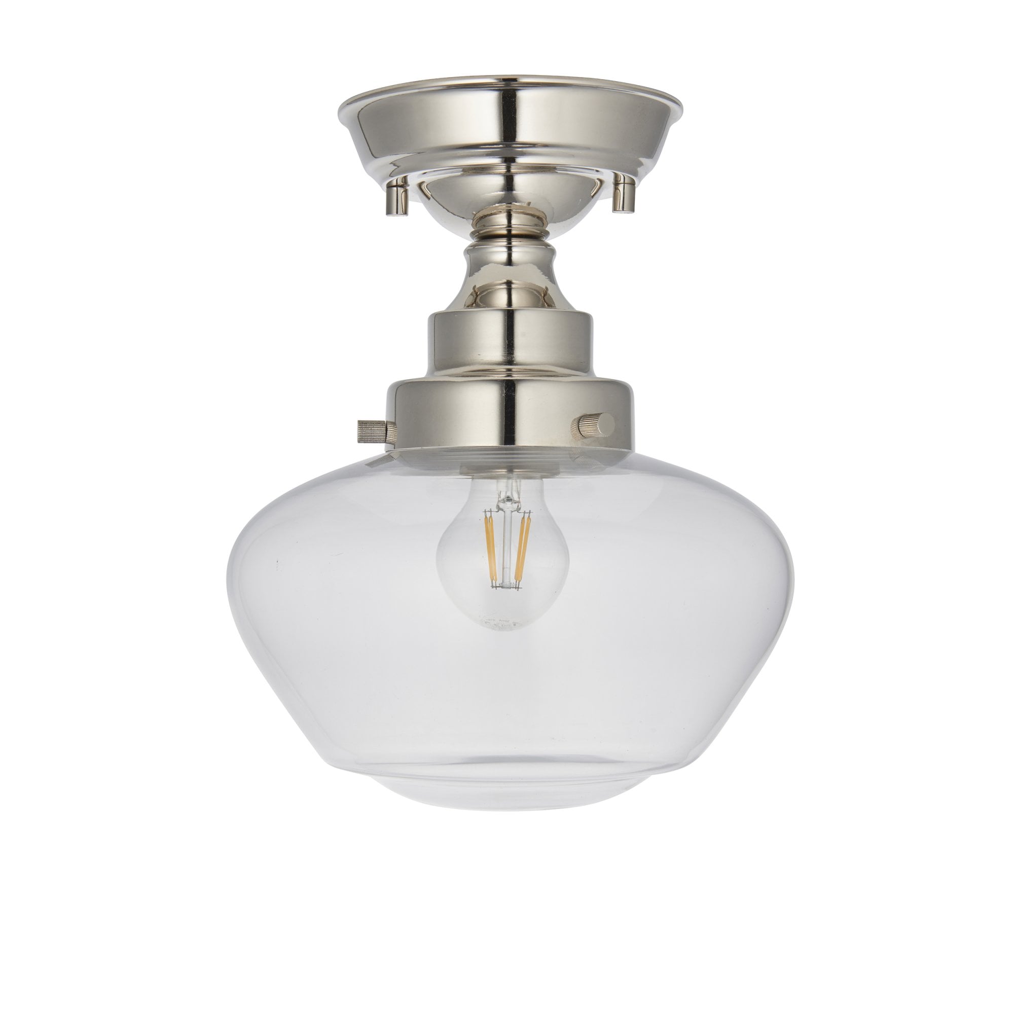 Endon Camberley Semi Flush Ceiling Light - Bright Nickel With Clear Glass