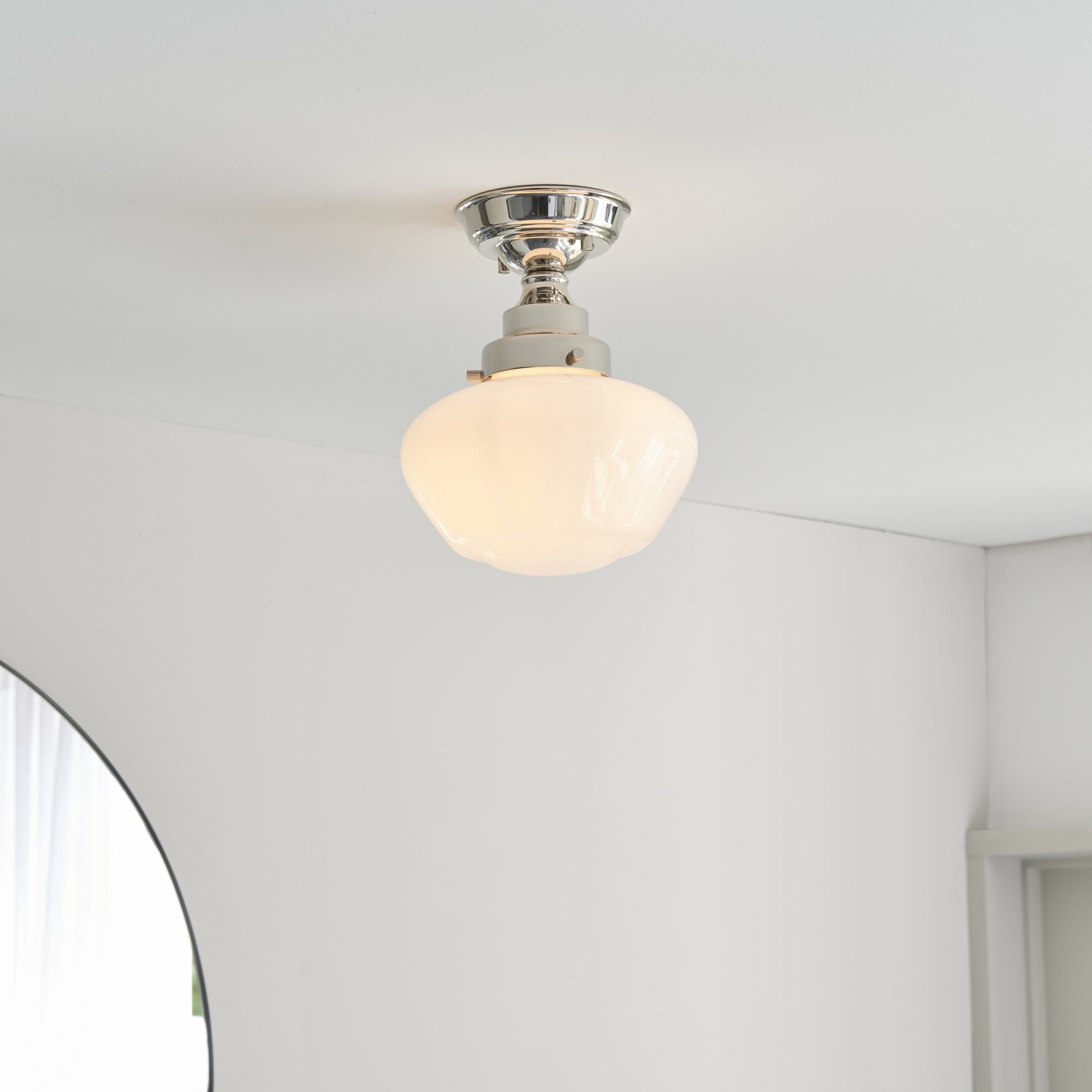 Endon Camberley Semi Flush Ceiling Light - Bright Nickel With Opal Glass