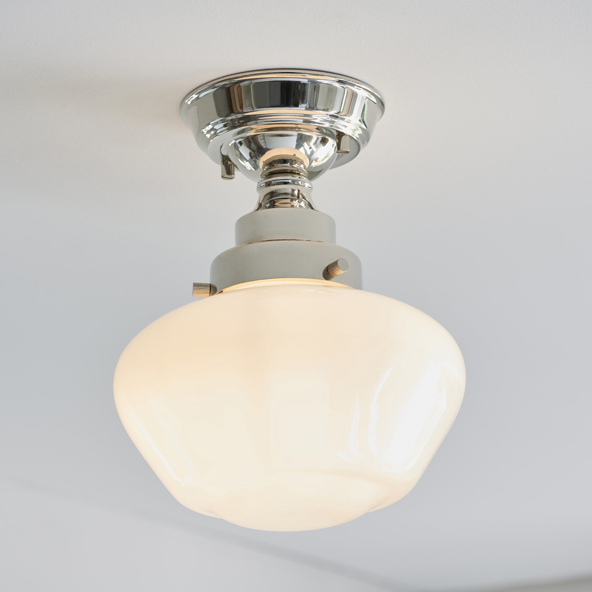 Endon Camberley Semi Flush Ceiling Light - Bright Nickel With Opal Glass