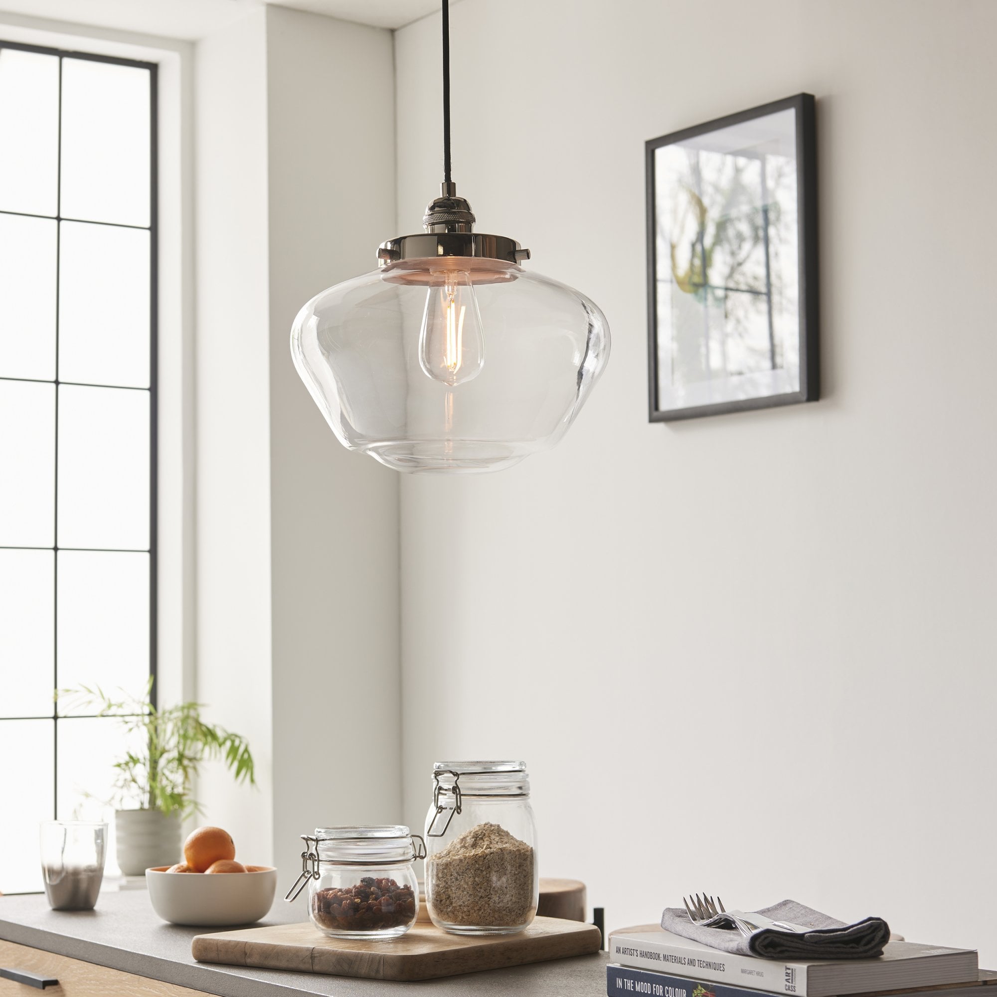 Endon Camberley Pendant Light - Bright Nickel With Clear Glass