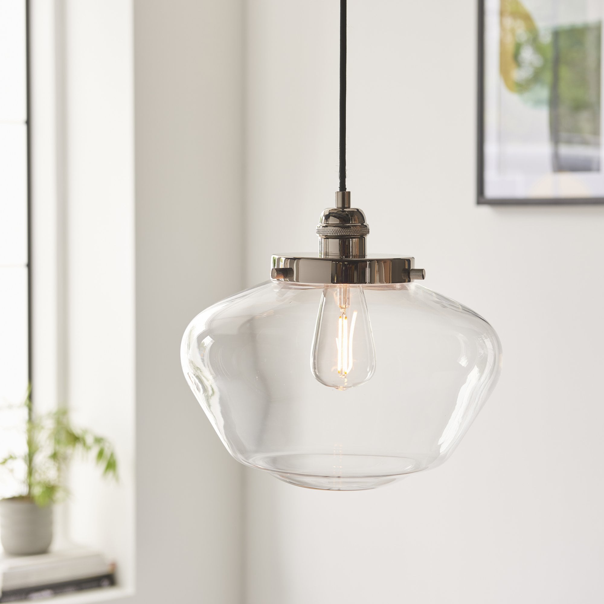Endon Camberley Pendant Light - Bright Nickel With Clear Glass