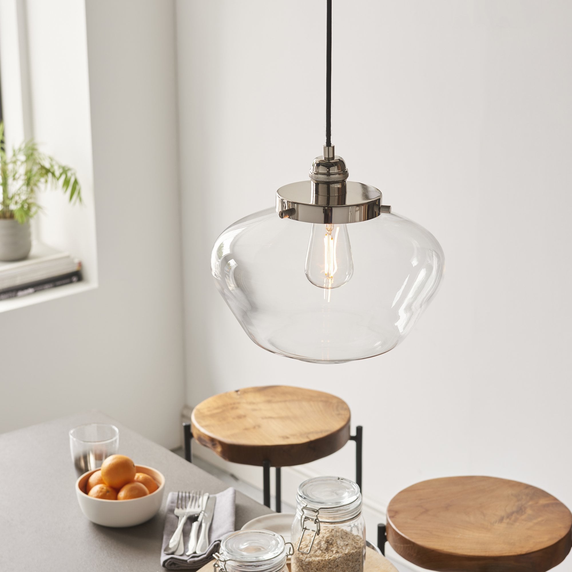 Endon Camberley Pendant Light - Bright Nickel With Clear Glass