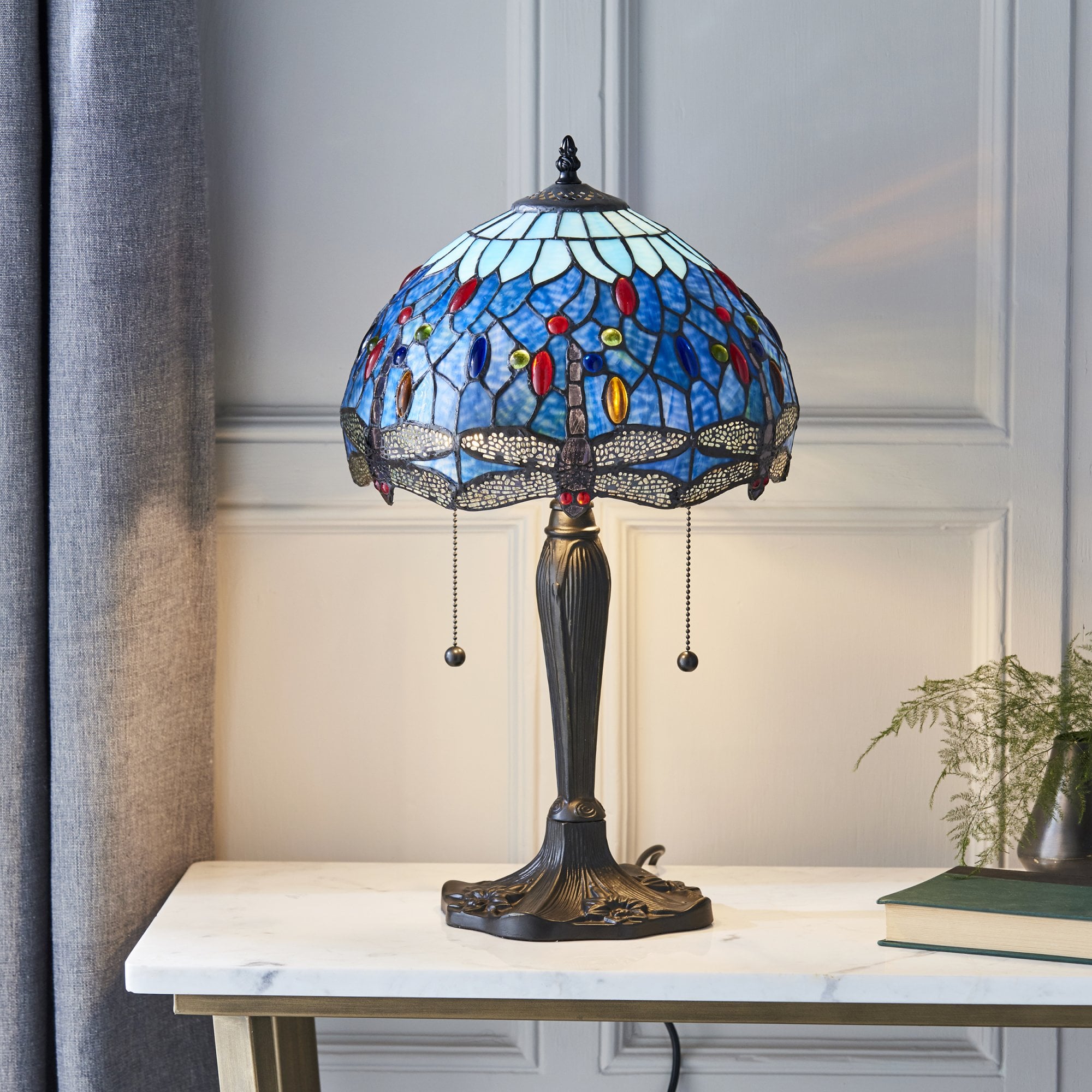 Interiors 1900 Dragonfly Blue Small Table Lamp - Tiffany Glass