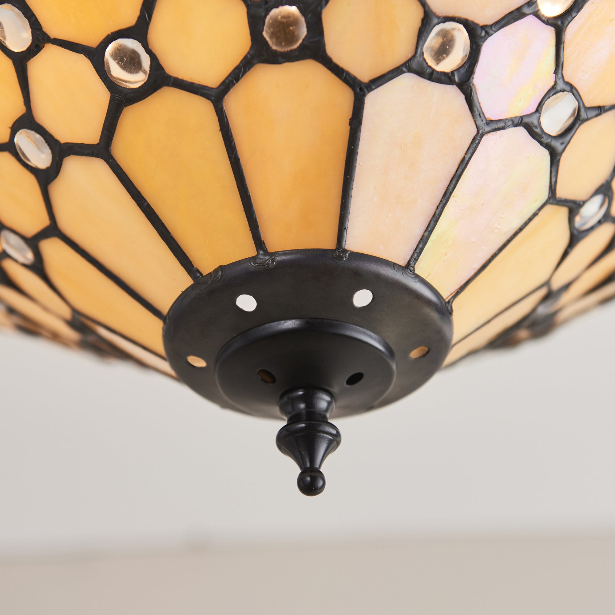 Interiors 1900 Pearl Medium 3 Light Semi-Flush Fitting - Tiffany Glass