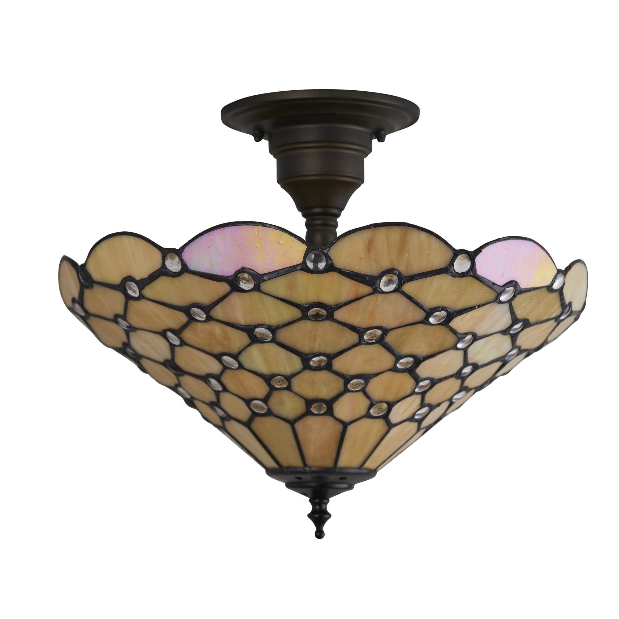 Interiors 1900 Pearl Medium 3 Light Semi-Flush Fitting - Tiffany Glass