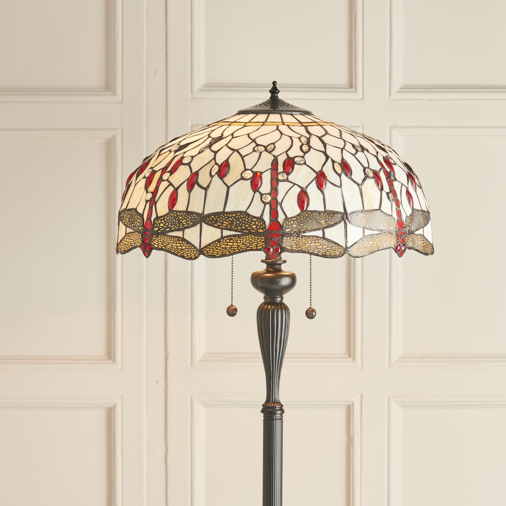 Interiors 1900 Dragonfly Beige Floor Lamp - Tiffany Glass