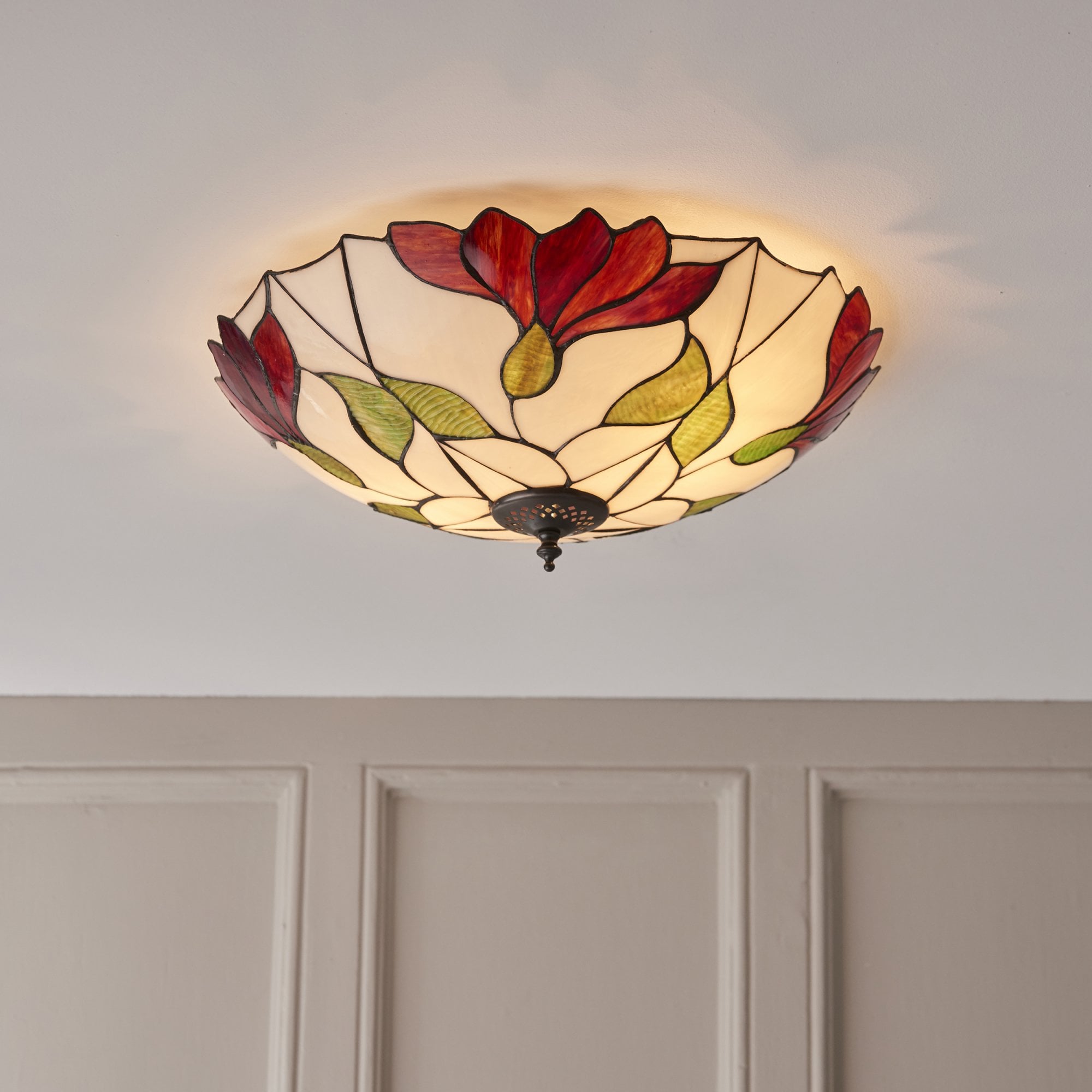 Interiors 1900 Botanica Large 2 Light Flush Fitting - Tiffany Glass