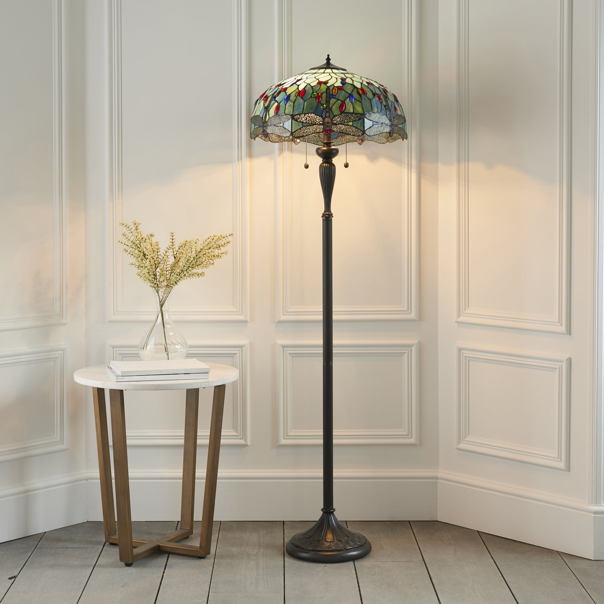 Interiors 1900 Dragonfly Blue Floor Lamp - Tiffany Glass
