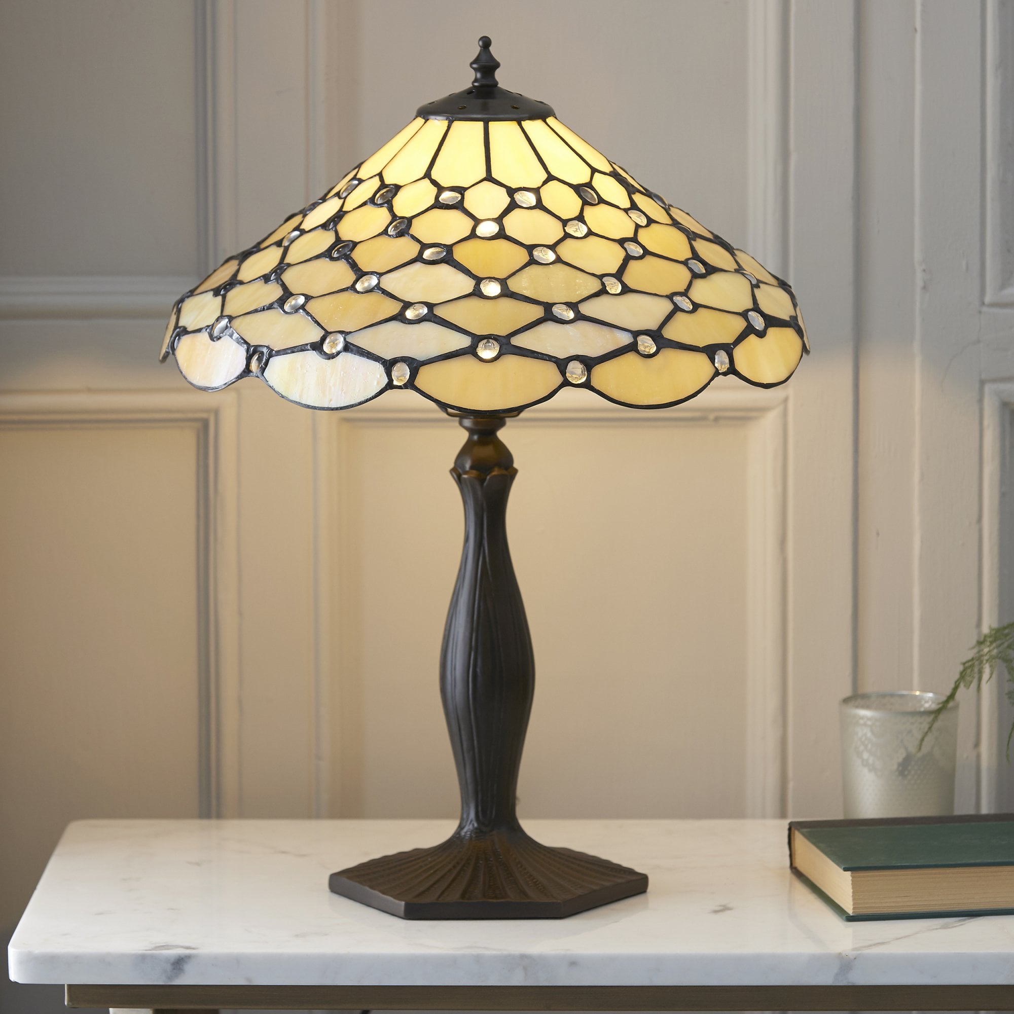 Interiors 1900 Pearl Medium Table Lamp - Tiffany Glass
